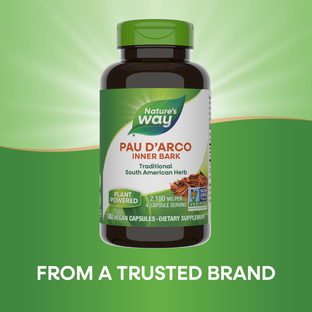 Nature's Way Pau d'Arco Inner Bark, Traditional South American Herb, 2,180 mg per 4-Capsule Serving, Non-GMO Project Verified, 180 Capsules (Packaging May Vary)