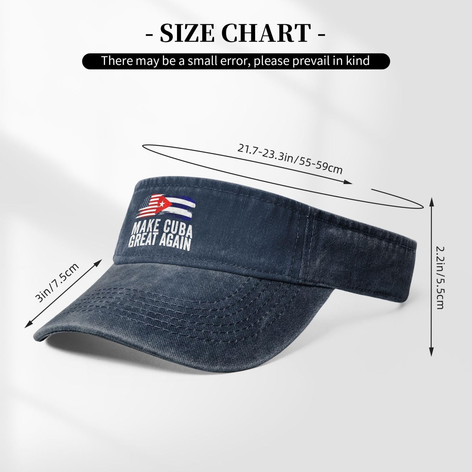 ZEKECE Vintage Make Cuba Great Again Denim Visor Hat for Women Men, Vintage Washed Sun Cap,Navy Blue