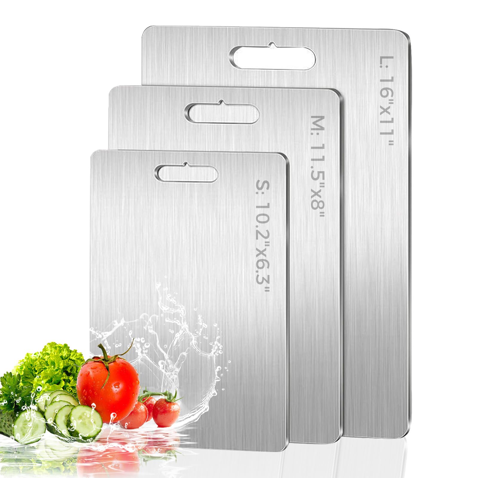 3 Pack Stainless Steel Cutting Board, Upgraded Food-Grade Cutting Boards for Kitchen,Double-Sided Non Toxic Cutting Board, Dishwasher Safe, kitchen Appliances for Fruits, Vegetables, Meat(S+M+L)