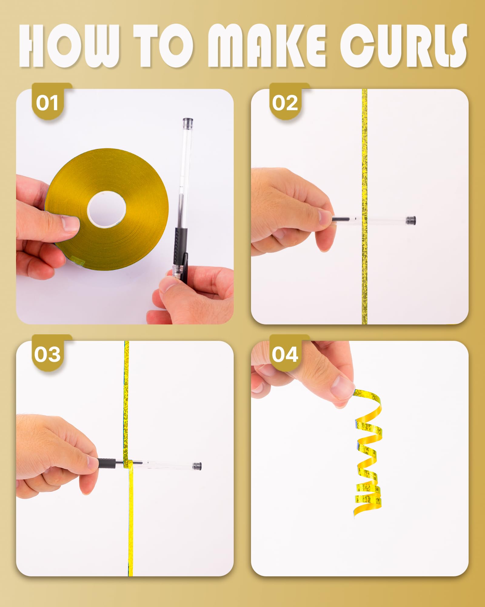 PartyWoo Gold Iridescent Crimped Ribbon - 600 Yards (6 Rolls, 100 Yards/Roll) for Balloons, Craft, Gift Wrapping, Wedding, Florist Flowers