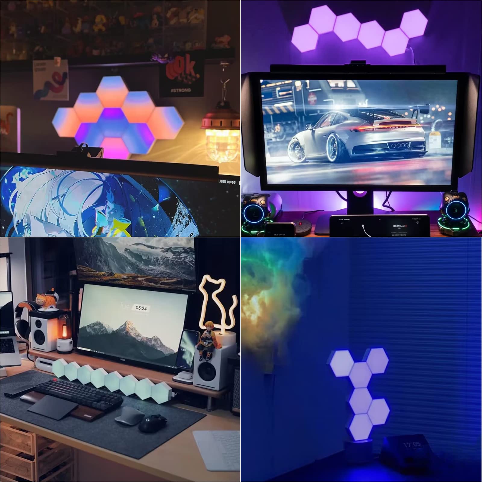 Vcwtty Hexagon Lights, Smart LED Wall Lights with Remote, 13 Colors Touch-Sensitive DIY Modular Assembled RGB Wall Panels, Hex Light with USB-Power for Autism, Game Room Decor, Party (6-Pack)
