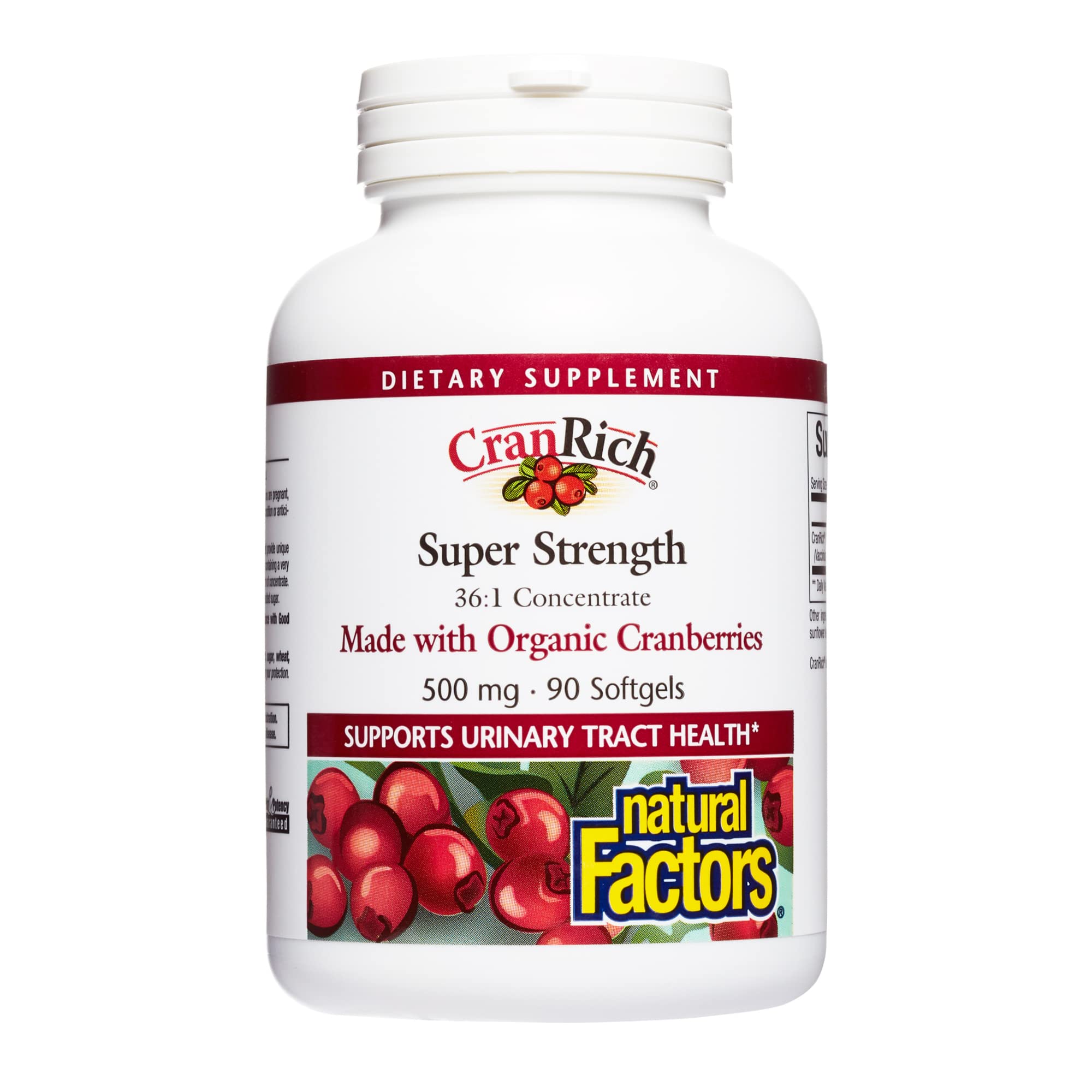 CranRich by Natural Factors, Super Strength Cranberry Concentrate, Antioxidant Supplement for Urinary Tract Support, Non-GMO, 90 softgels (90 servings)