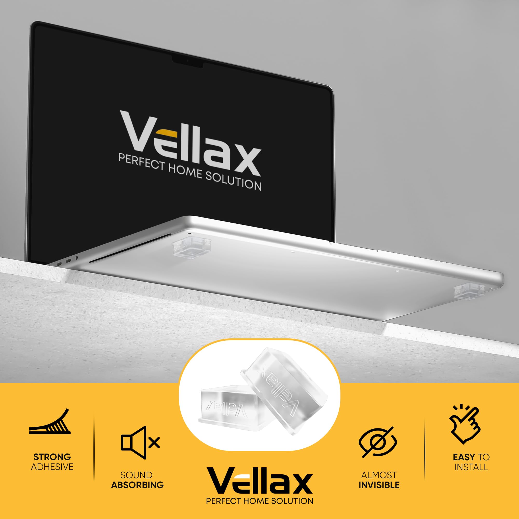 Small Door Knob Wall Protectors – 16 Clear Self-Adhesive Silicone Bumpers for Doors, Furniture & Walls – Anti-Vibration Feet for Electronics & Appliances in Square Block Shape by VELLAX