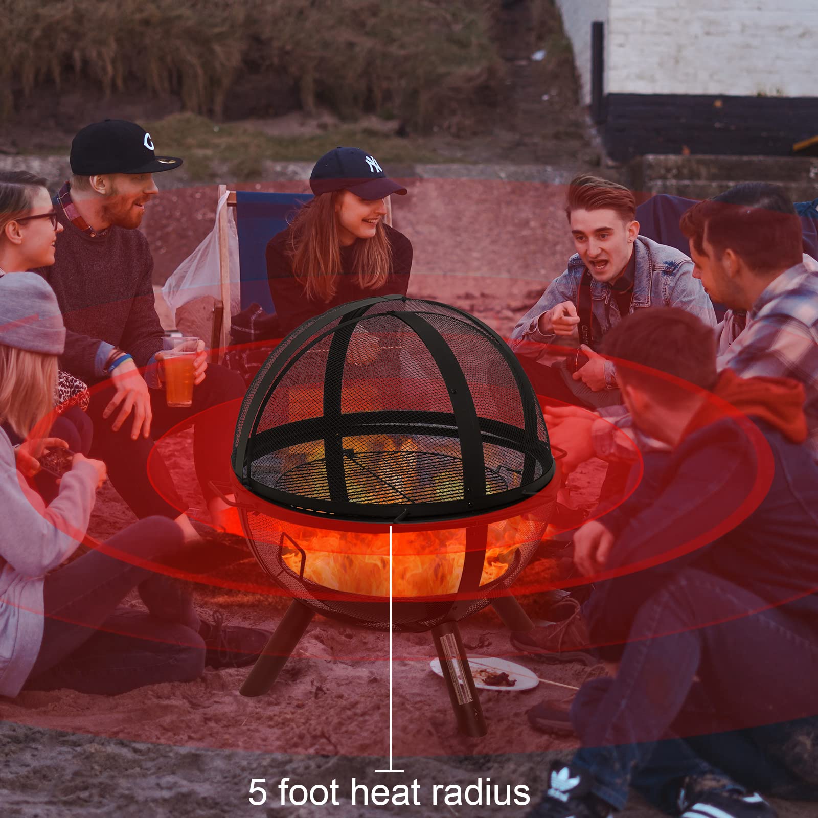 Ikuby Ball of Fire Pit fire Ball with BBQ Grill fire Globe Pit Large Round fire Pit,Patio Fire Pit Fireplace for Camping, Heating, Bonfire and Picnic, Black, 33.85*32.67*35in, (BLKFP-001)