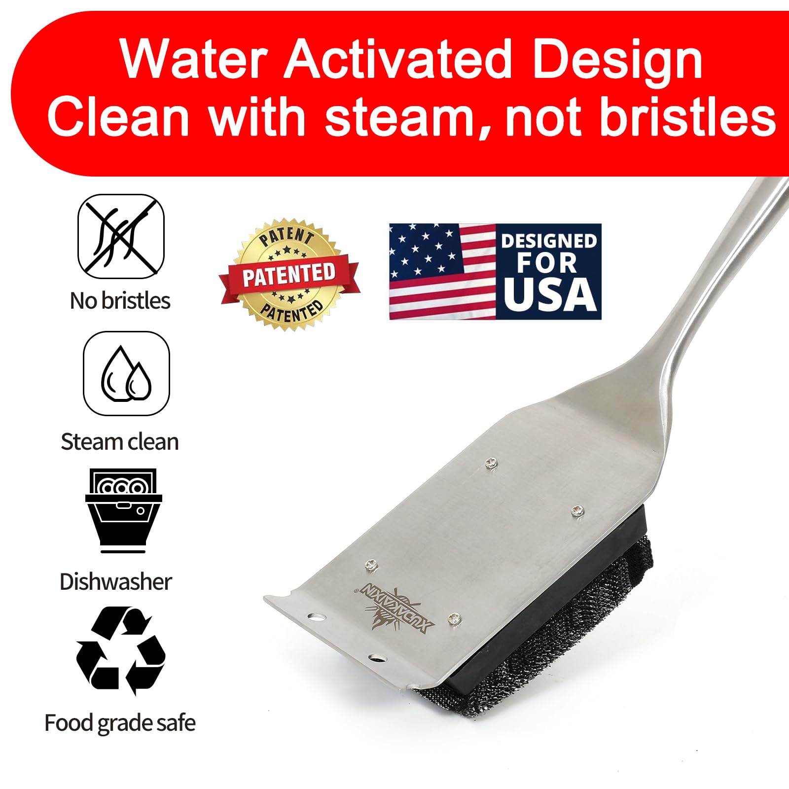 XUDAKAIXIN Grill Brush Bristle Free,Steam Grill Brush for Water Activated Design,Durable Scraper Tools,Replaceable Scraper Cleaning Head,Grill Cleaner for Outdoor Grill