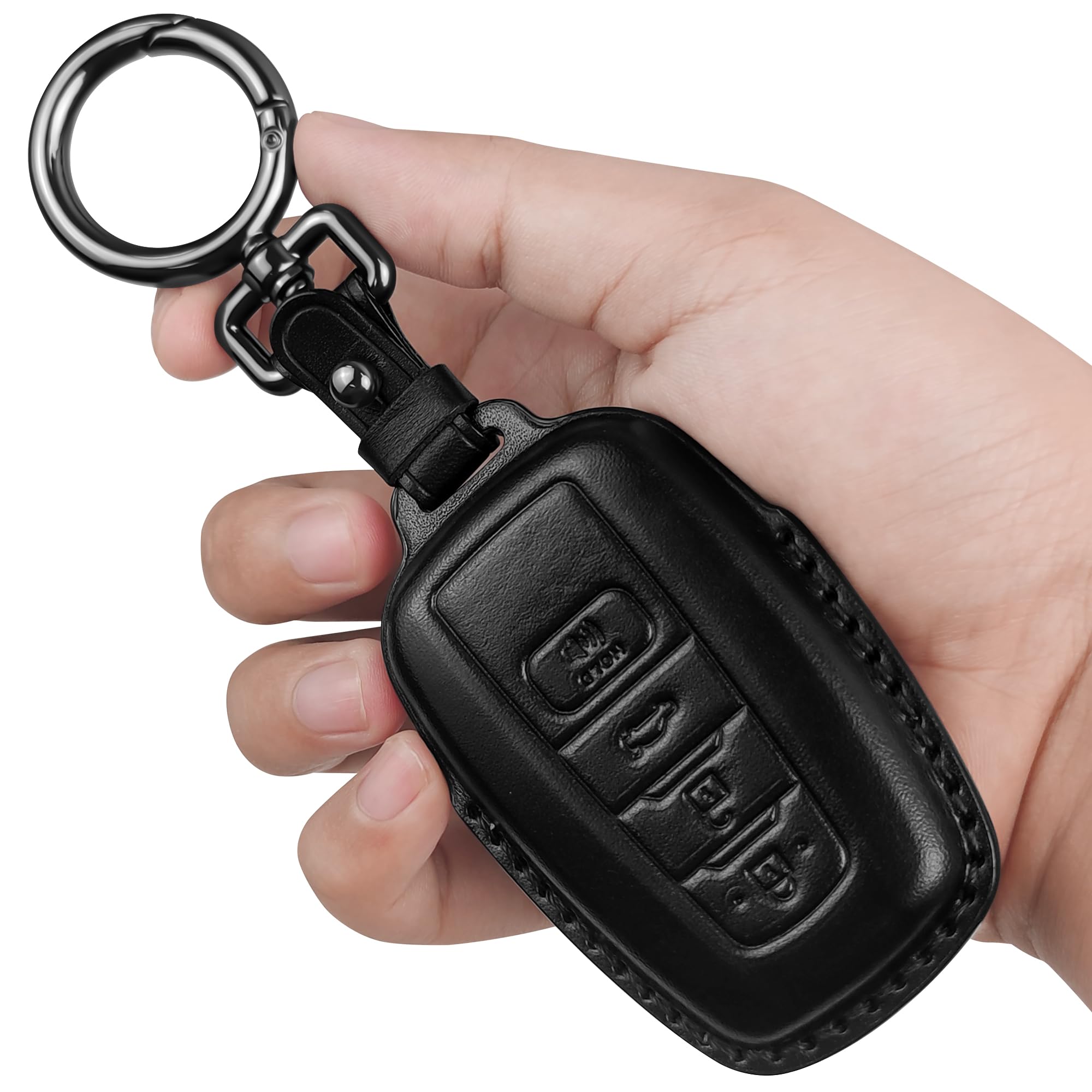 Tukellen for Toyota Key Fob Cover Genuine Leather With Keychain,Leather Key Case Protector Compatible with 2020-2022 Highlander Corolla Prius 2018-2024 RAV4 Camry Avalon C-HR GT86 -Black