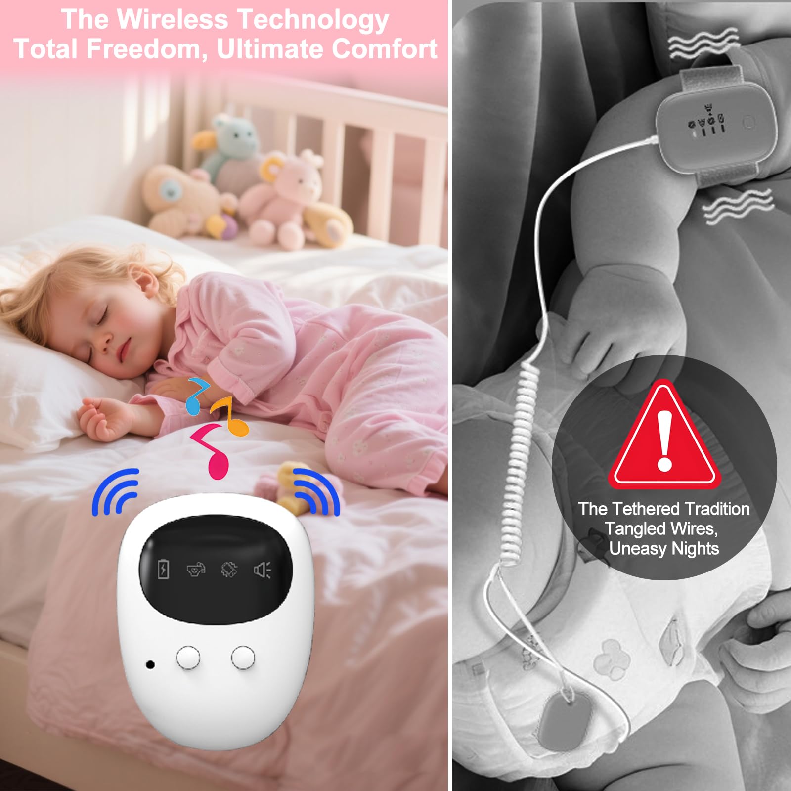 New Wireless Bed Wetting Alarm for Boys and Girls, USB-C Rechargeable Bedwetting Alarm with 3 Working Modes, Bed Wetting Solutions for Kids, Elderly, Night Time Potty Training for Kid