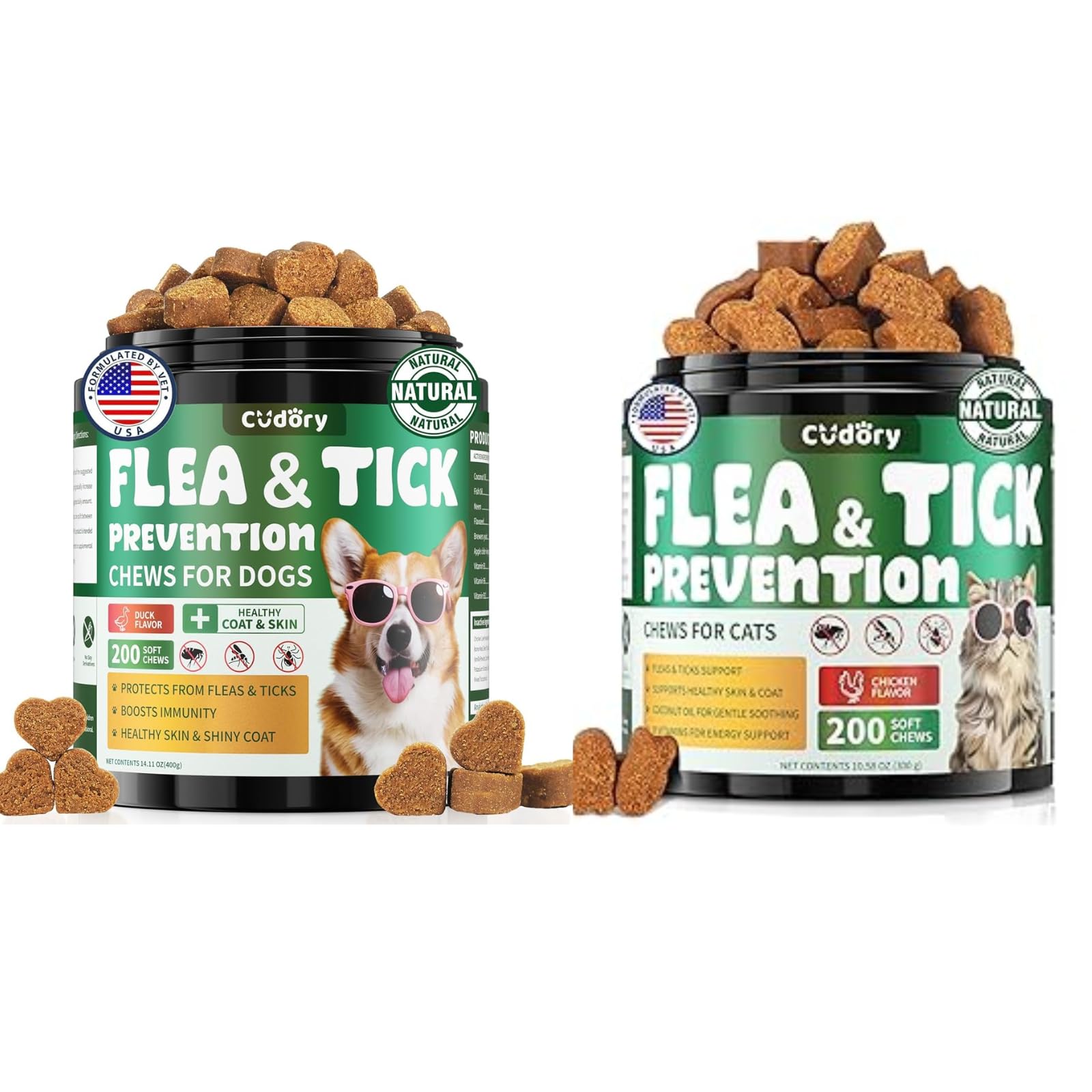 Flea and Tick Support Bundle for Cats & Dogs-400 Chews Natural Flea Tick Support for Pet All Breeds & Ages