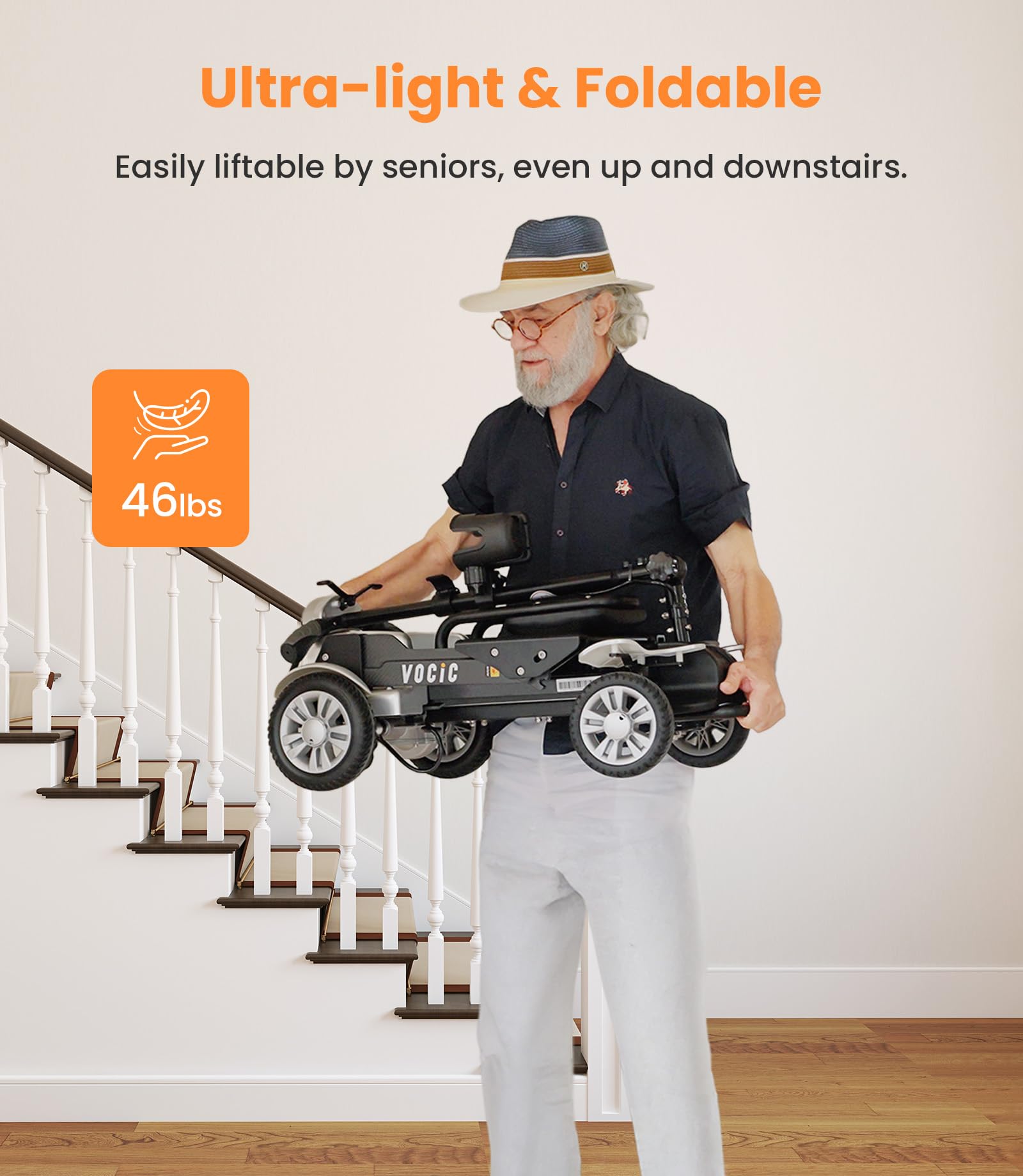 VOCIC Mobility-Scooter-Carbon-Fiber, Mobility Scooters for Seniors Adults, Folding Powered Mobility Scooter, TSA Approved Electric Mobility Scooter with Seat, Foldable Electric Wheelchair, 4 Wheel