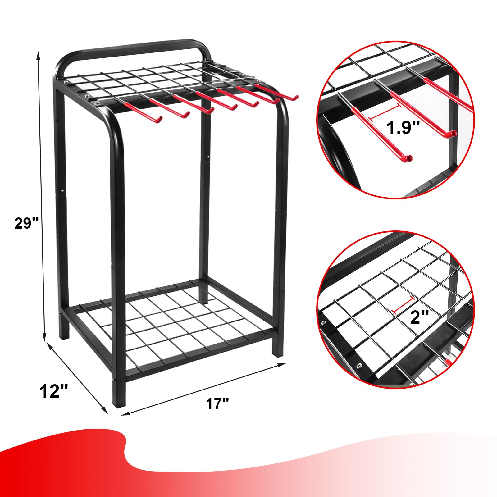 Trieez Heavy Duty Garden Tool Storage, Alloy Steel Garden Tool Organizer - Sturdy Metal Garden Tool Organizer for Garage, Tools, Shed, Yard Tool Holder, Garage Tool Organizer Rack - BLK