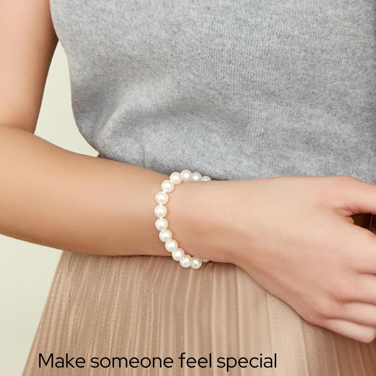 The Pearl Source White Freshwater Pearl Bracelet for Women - Cultured Pearl Bracelet in 14k Gold Plated Sterling Silver Clasp with Genuine Cultured Pearls, 8.0"