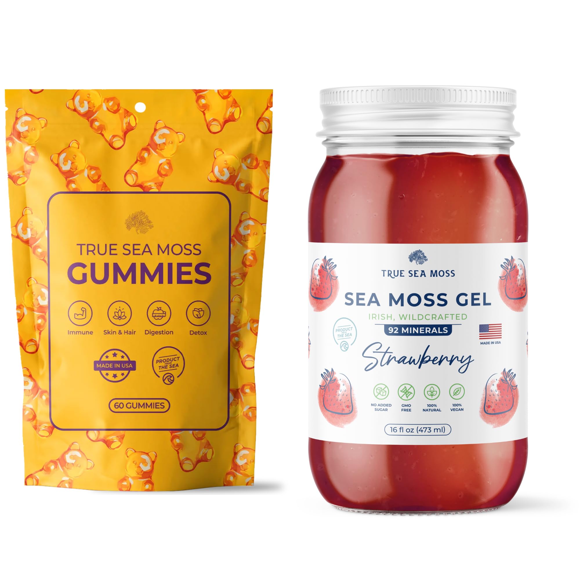TrueSeaMoss Sea Moss Gummies Pouch & Strawberry Sea Moss Gel
