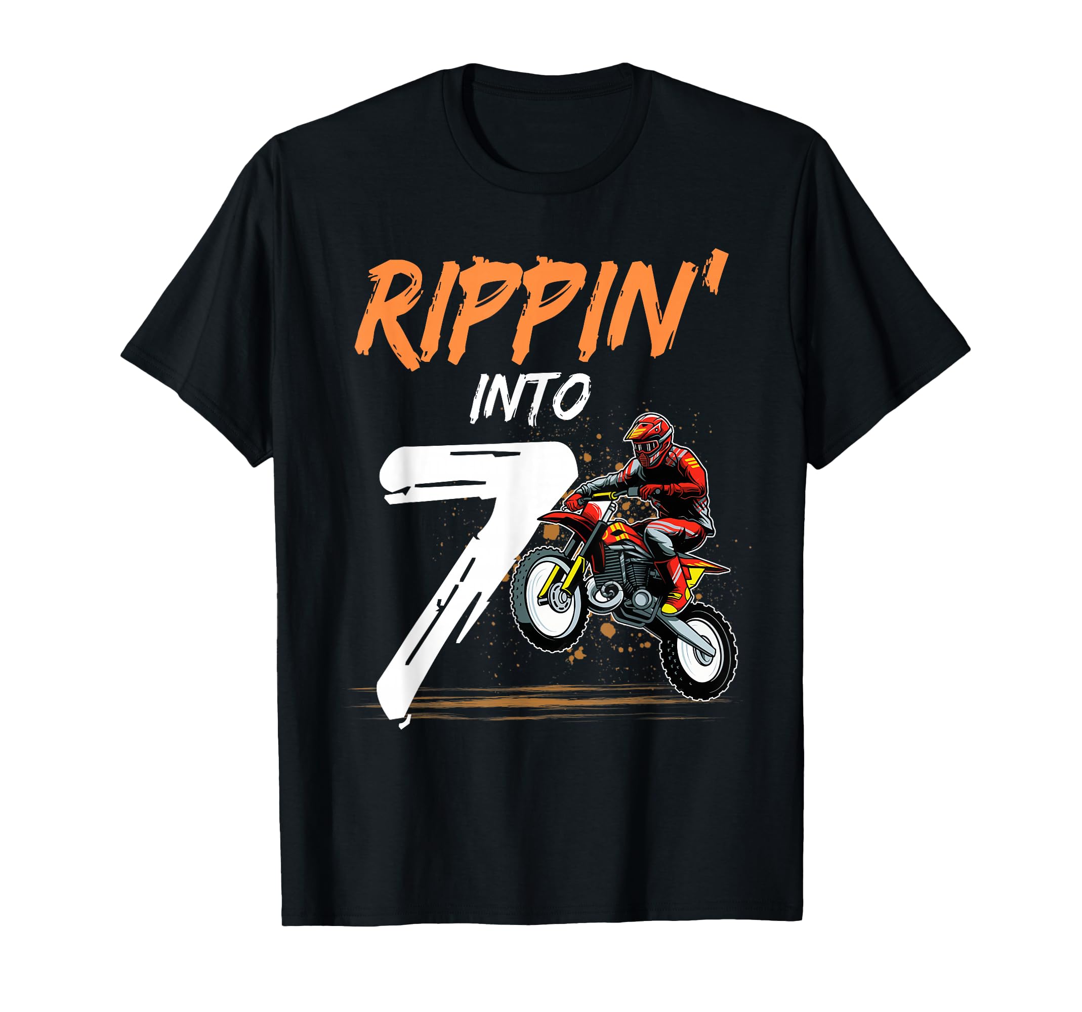 7 Year Old Boy Rippin' Into 7 Birthday Dirt Bike Themed T-Shirt
