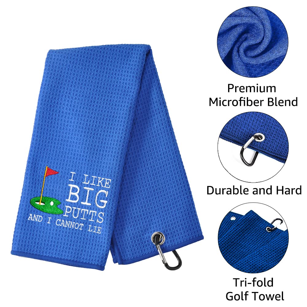 TOUNER Funny Golf Towel Gift for Dad Mom, Retirement Gifts for Men Women Golfer, Funny Golf Towel for Women Men, Embroidered Golf Towels for Golf Bags with Clip (I Like Big Putts and I Cannot Lie)