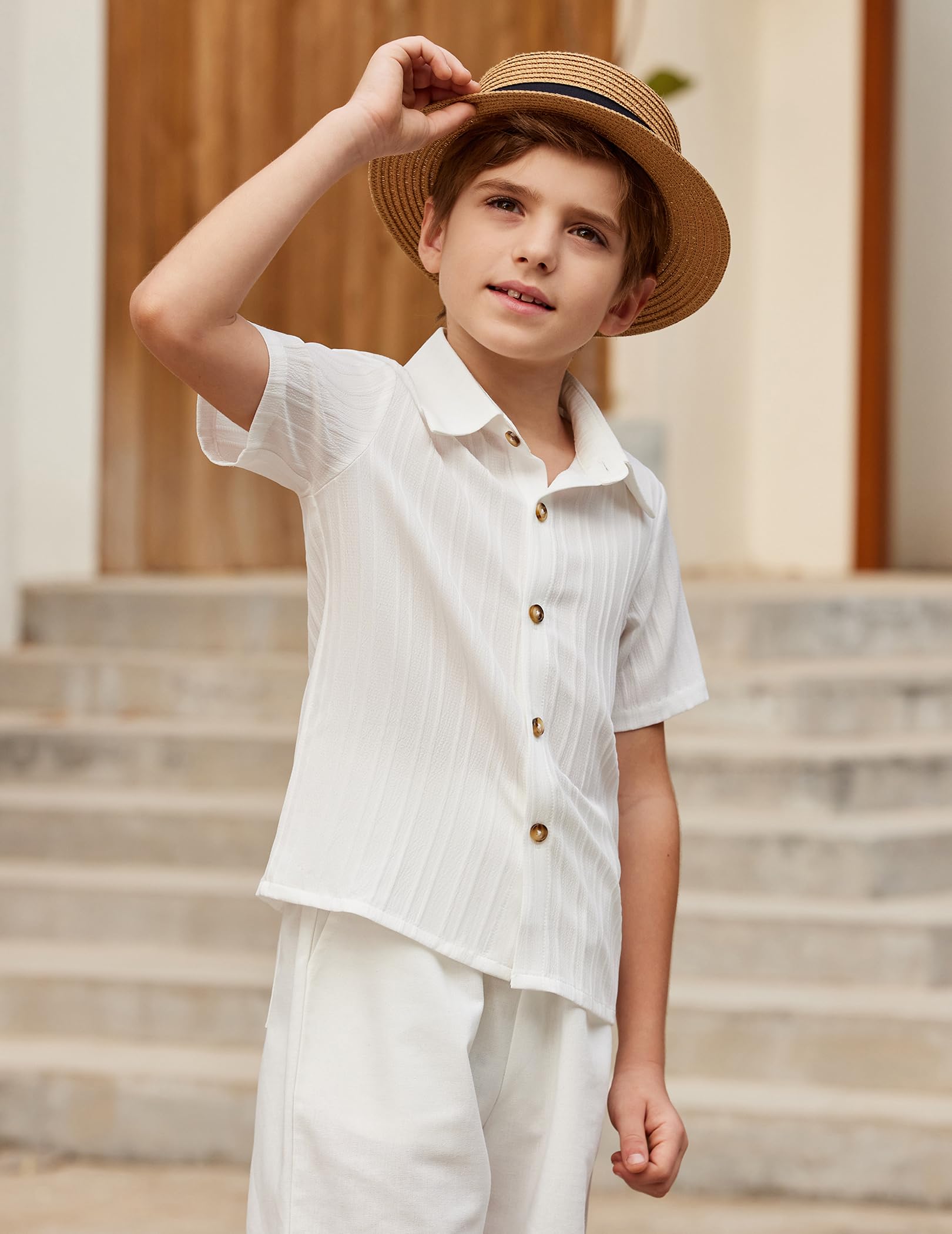 Arshiner Boys White Button Down Shirt Short Sleeve Boys Summer Outfits Size 4(3-4 Years)