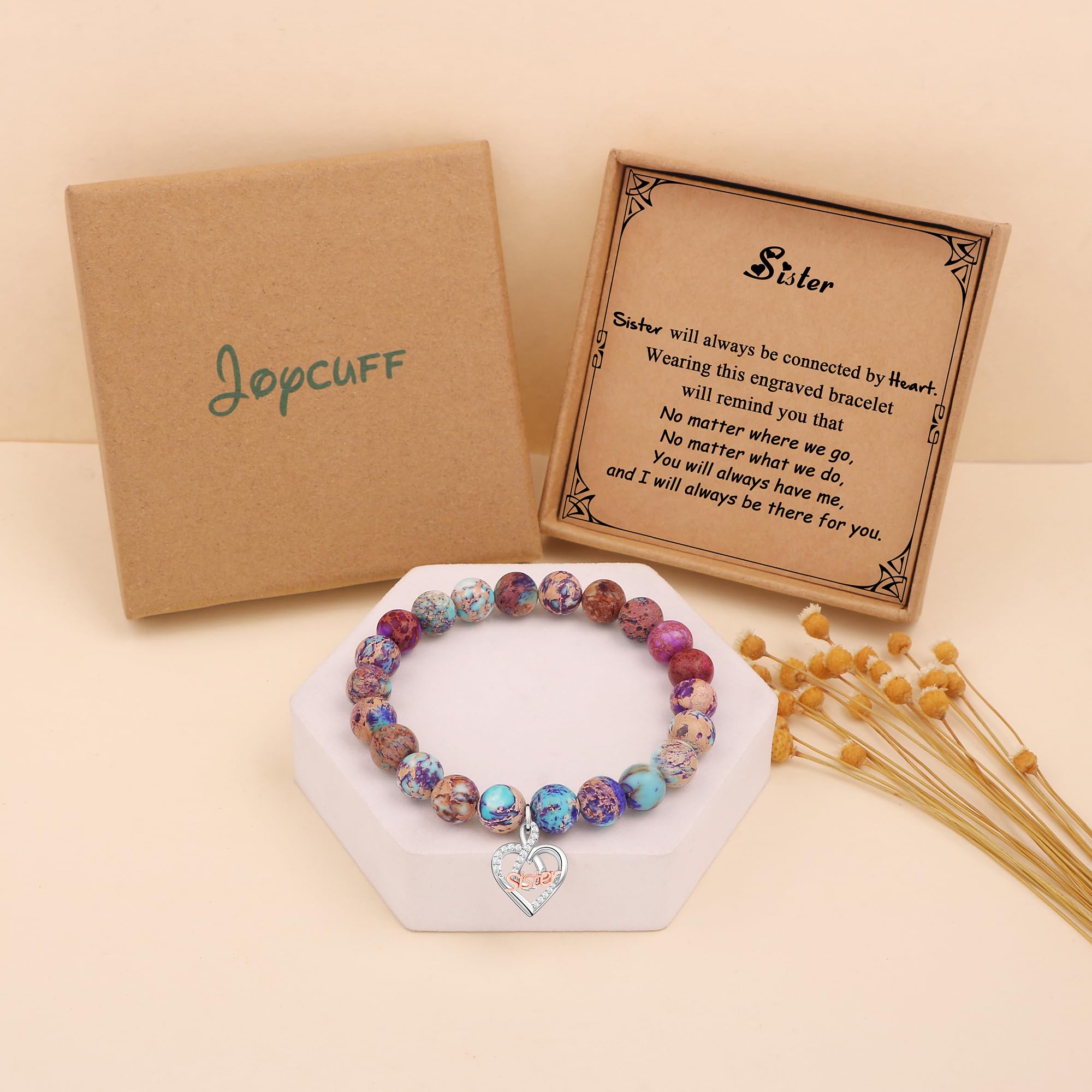 JoycuFF Christmas Birthday Gifts for Sister Bracelet, To My Sisters Gift Gifts from Brother, Christmas Mothers Day Unique Gifts for Sister Colorful Imperial Jasper Natural Stone Bracelets for Women