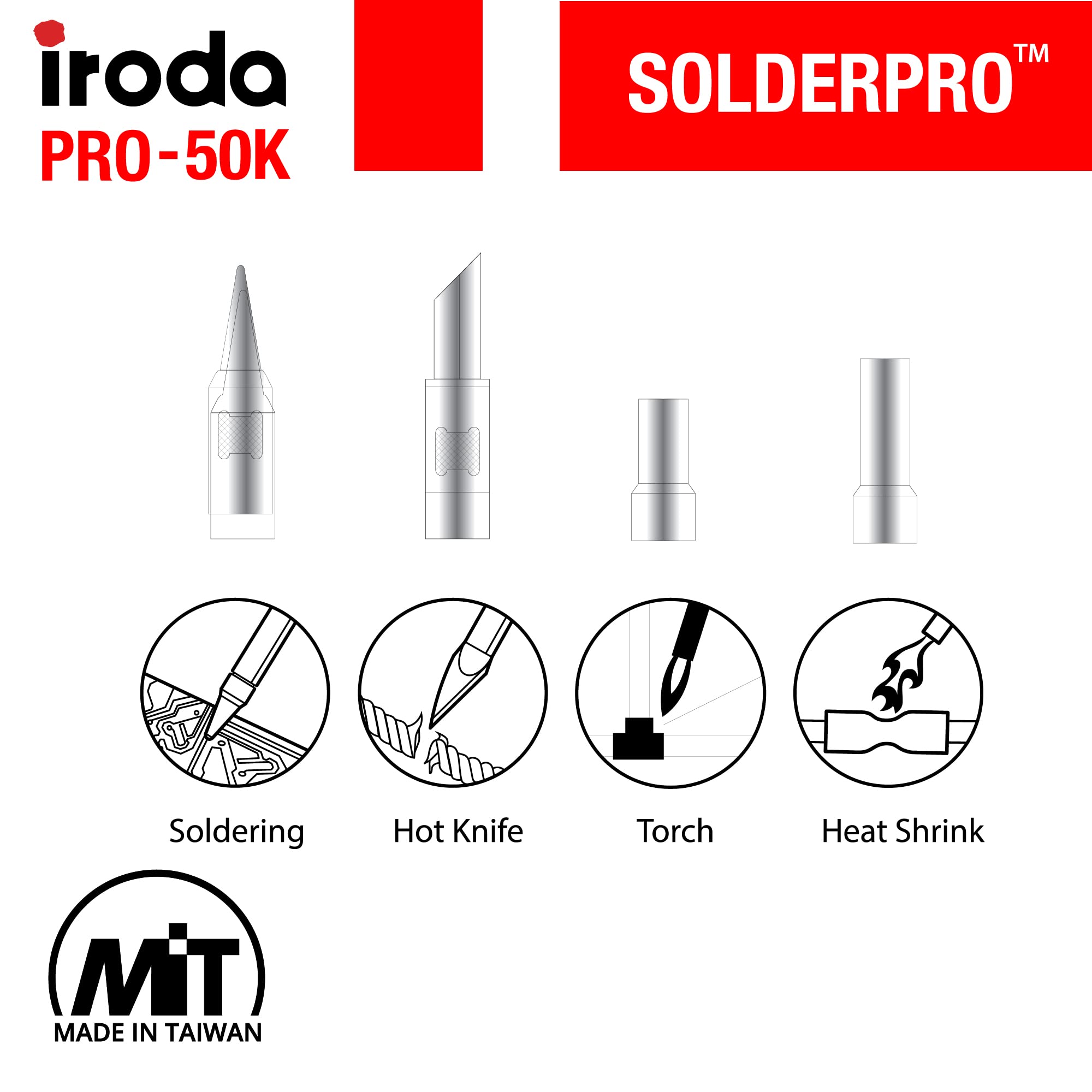 IRODA SOLDERPRO 50K Butane Soldering Iron Kit | 4-in-1 30-70W Heat Gun | Mini Torch | Cordless Portable Butane Soldering Kit Rapid Heat Up (Taiwan Made)