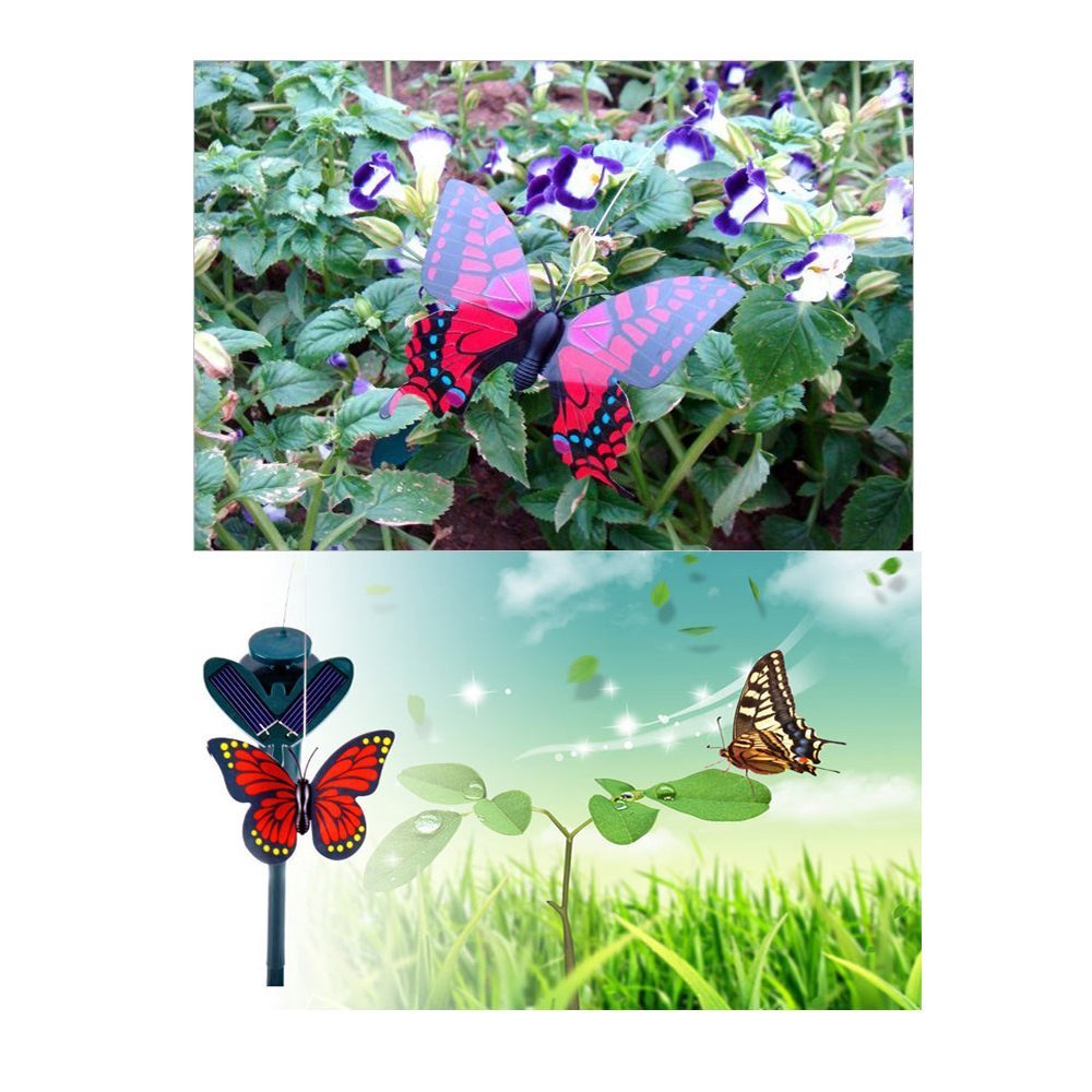 Vanki Solar Yard Stake Fluttering Insects Solar or Battery Powered 5 PCS Butterfly