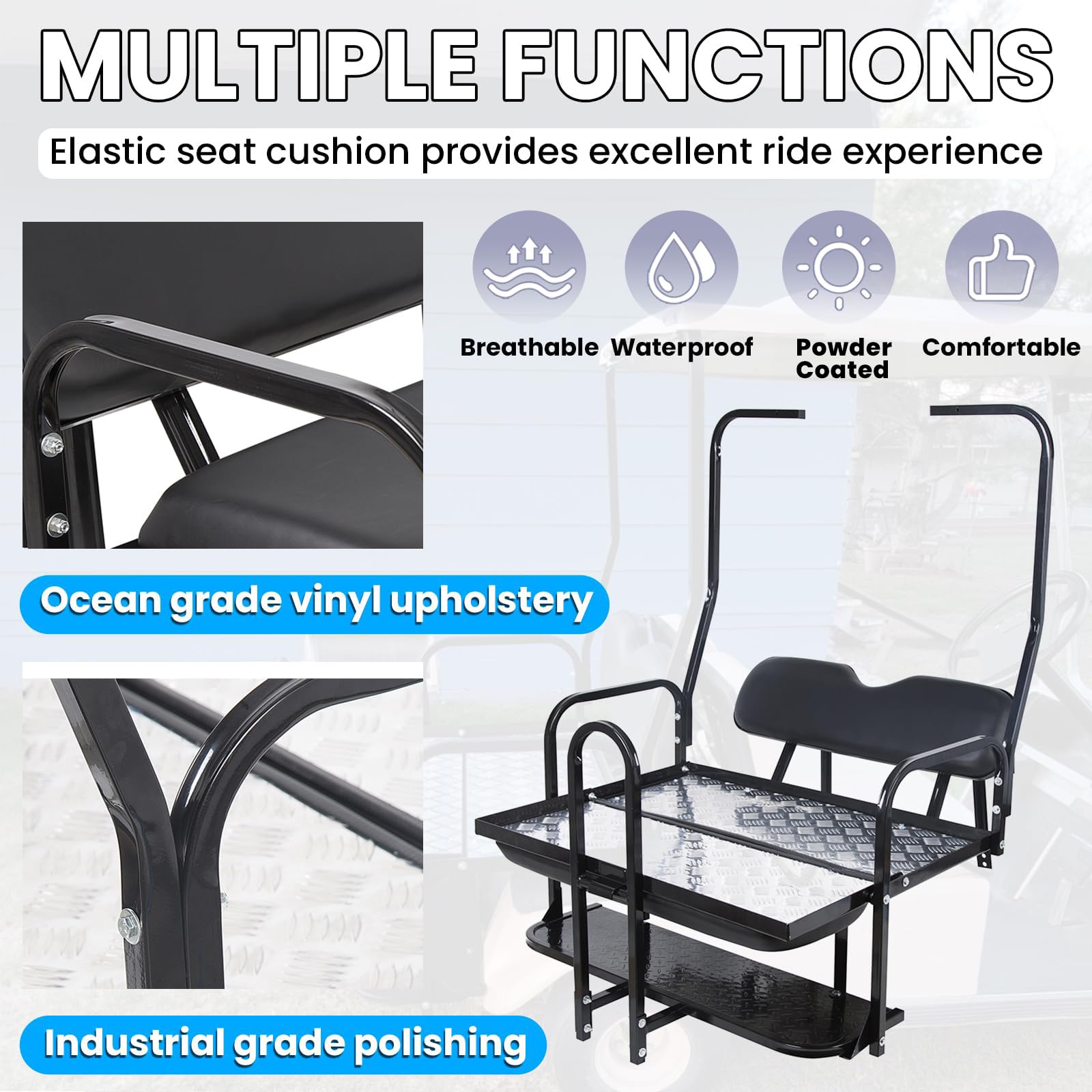 KUAFU Black Rear Flip Back Seat Compatible with 1982-2000.5 Club Car DS Model Golf Cart 1102 LBS Weight Capacity Heavy Duty Steel Frame Flip Folding Rear Back Seat Kit