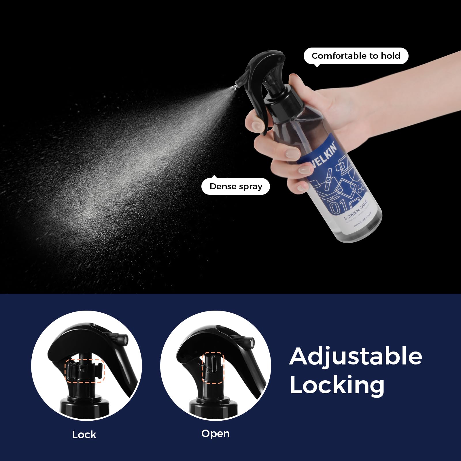 WELKIN Screen Cleaner Spray Kit(8.4 oz + 8.4 oz)- Cleaning Mist and Gel for TV, Laptop, Computer, Phone Touchscreen - 2 Sprayers,1 Microfiber Cloth & 1 Glass Wipe Included