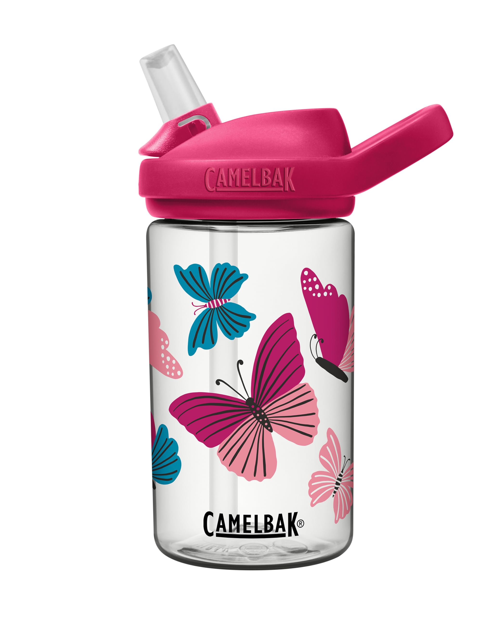 CamelBak Eddy+ Kids Bite Valve Straw Tritan Renew Water Bottle Colorblock Butterflies, 14oz