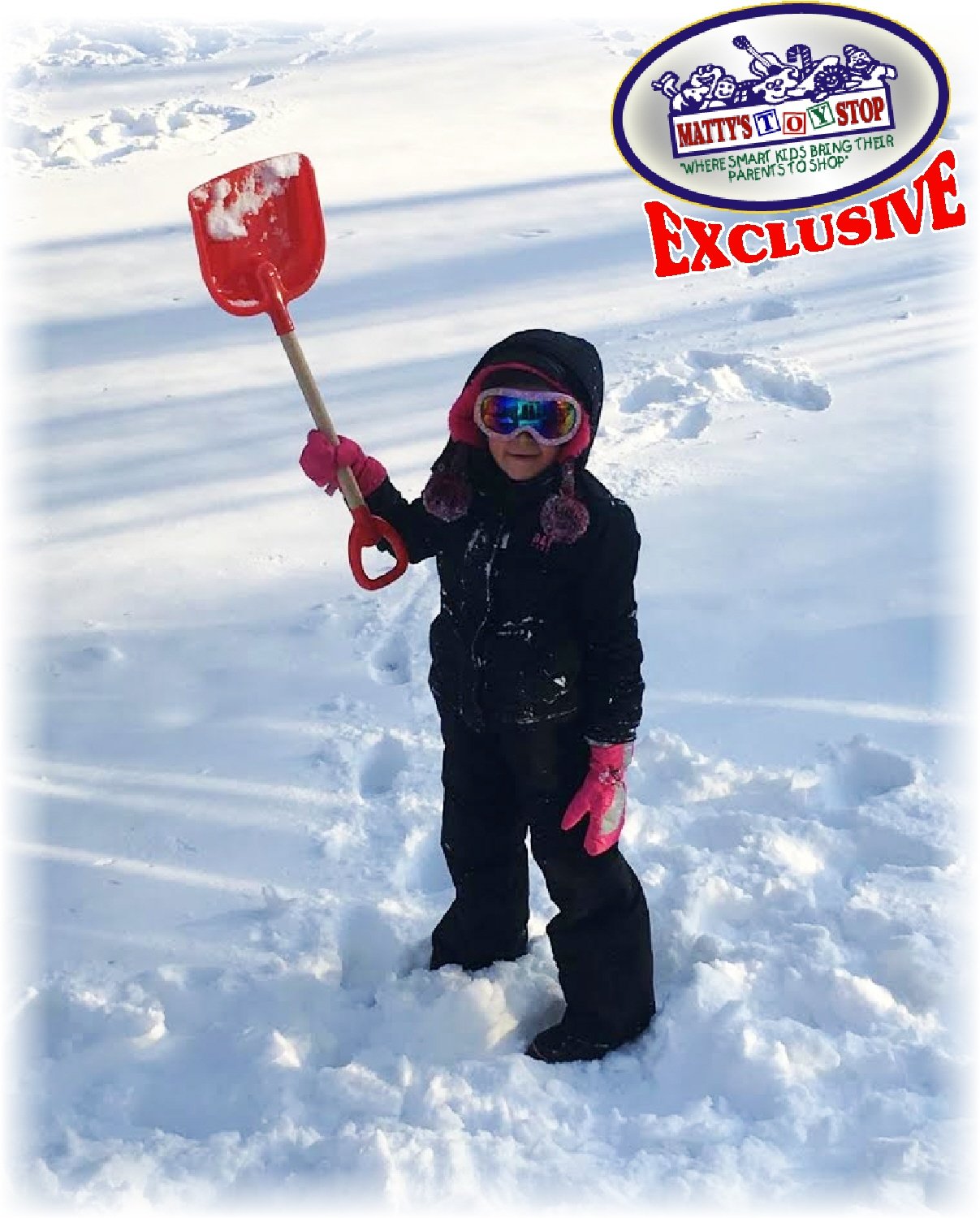 Matty's Toy Stop 28" Heavy Duty Wooden Snow Shovels with Plastic Scoop & Handle for Kids - 2 Pack (Red & Blue Swirl)