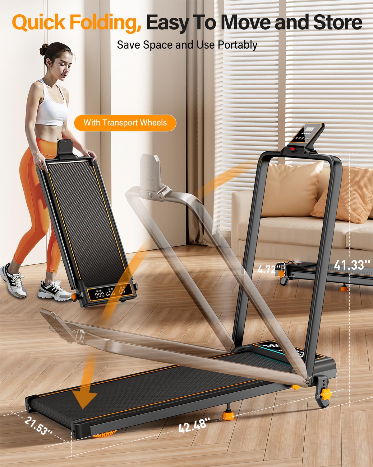 Treadmill Walking Pad with 12% Incline/Handle Bar/2 LED Display, 3.5HP Portable Treadmills for Home Small, Foldable Walking Pad Treadmill 350+lb Capacity, Smart App, 4 Adjustable Incline, RGB Light