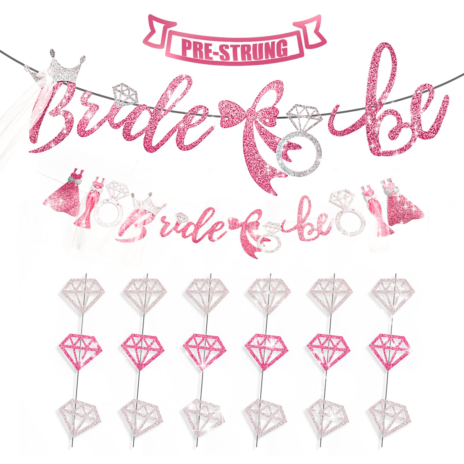 PartyWoo Rose Gold Bachelorette Banner Bride to Be Decoration Sign Diamond Garlands for Bride to Be Party Bridal Shower Girl Bachelorette Wedding Party Decortions