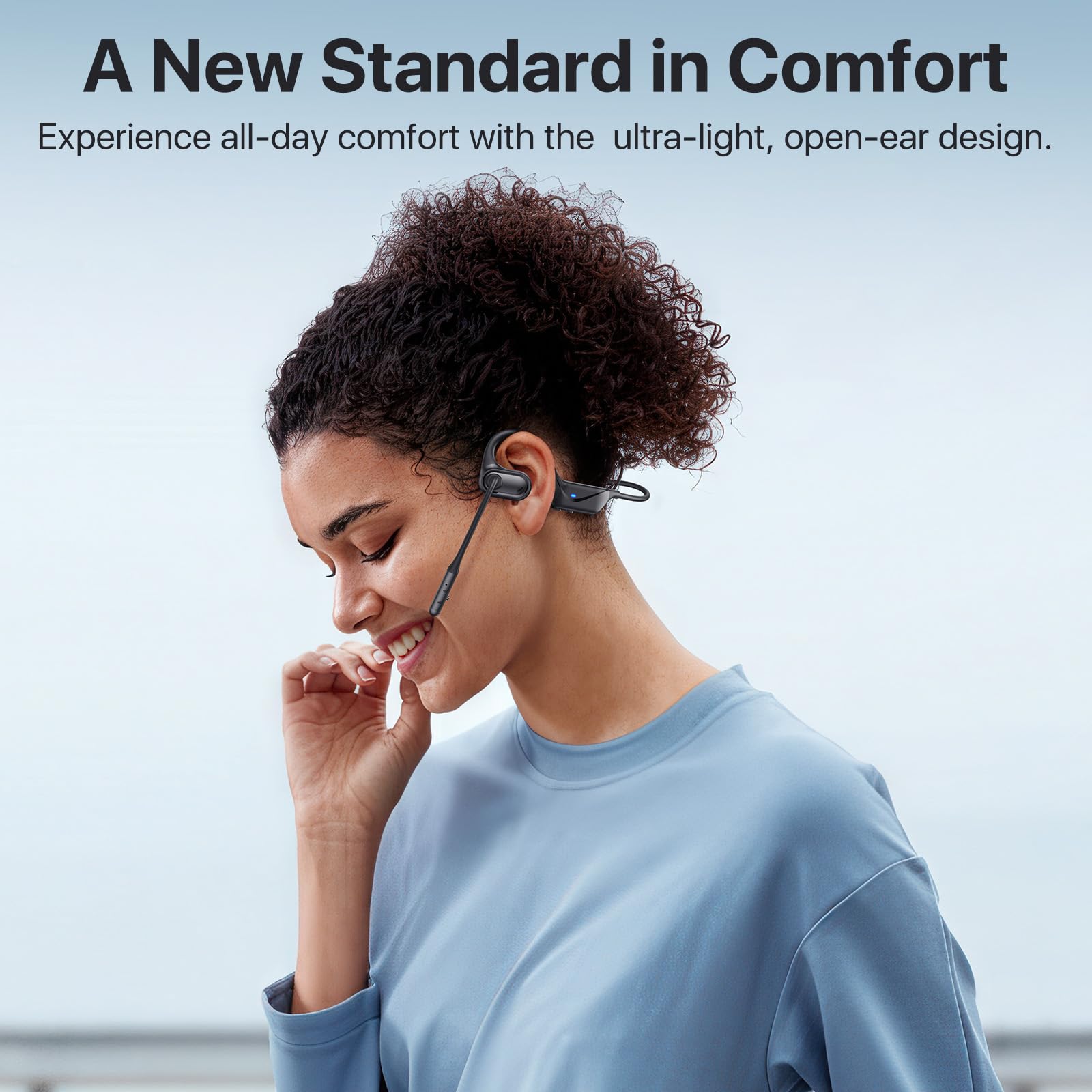CPTEA Bluetooth Headset with Microphone, Open Ear Headphones, Dual Connect Bluetooth 5.4 Headphones with Noise Cancelling & Mute, Wireless Headset with Mic for Work, Mobile, Tablets, Laptops - Black