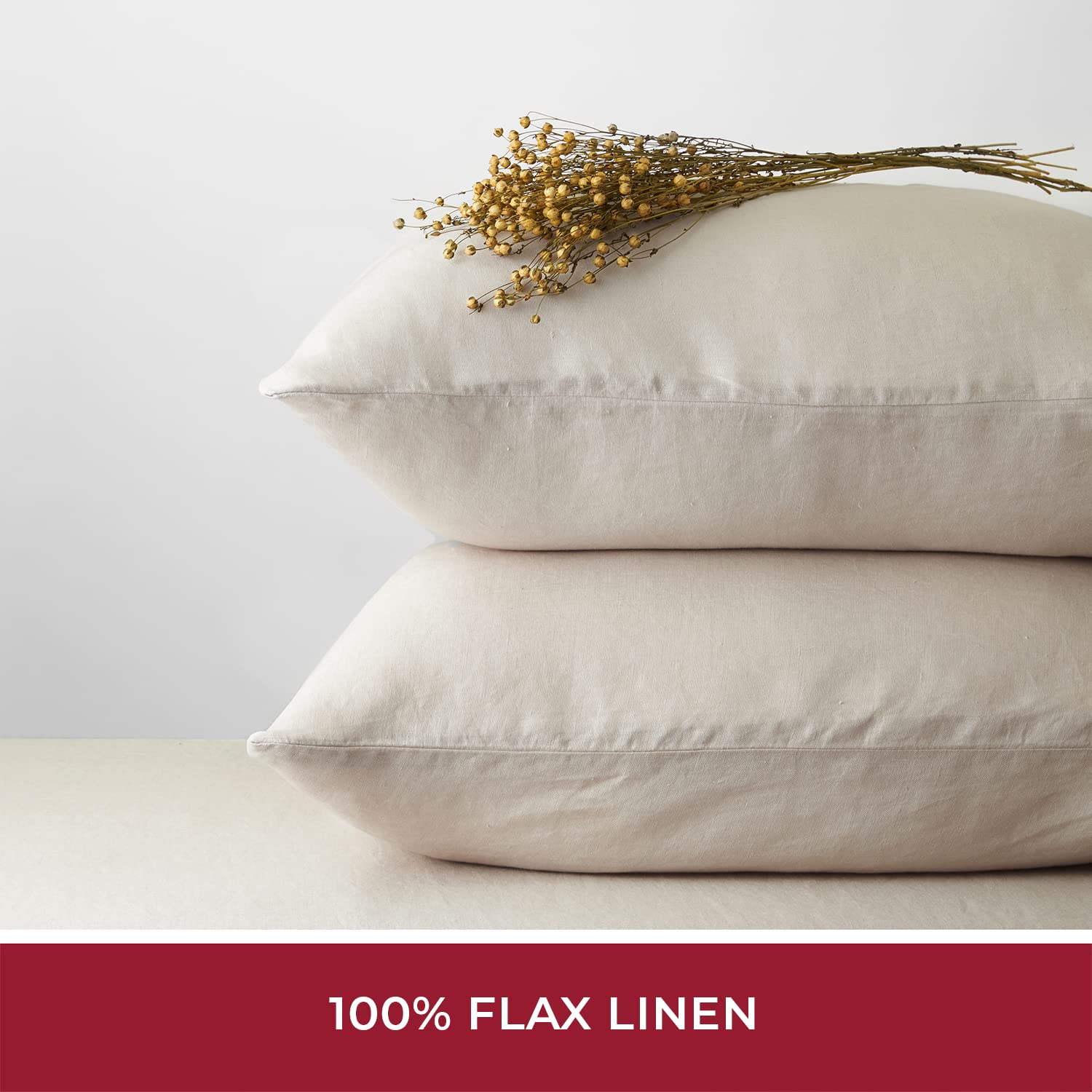 Mellanni 100% Linen Queen Sheets Set - Natural Sheets for Bed Set - Linen Bedding - Fits up to 16" Mattress (Queen, Natural)