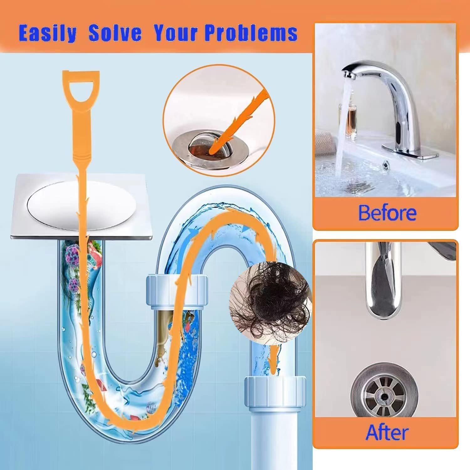liboyixi 5 Pack 25 Inch Drain Clog Remover Tool, Sink Snake Cleaner Drain Auger Sewer toilet dredge, Snake Drain for Hair Remover Tool For Sewer, Toilet, Kitchen Sink, Bathroom Tub