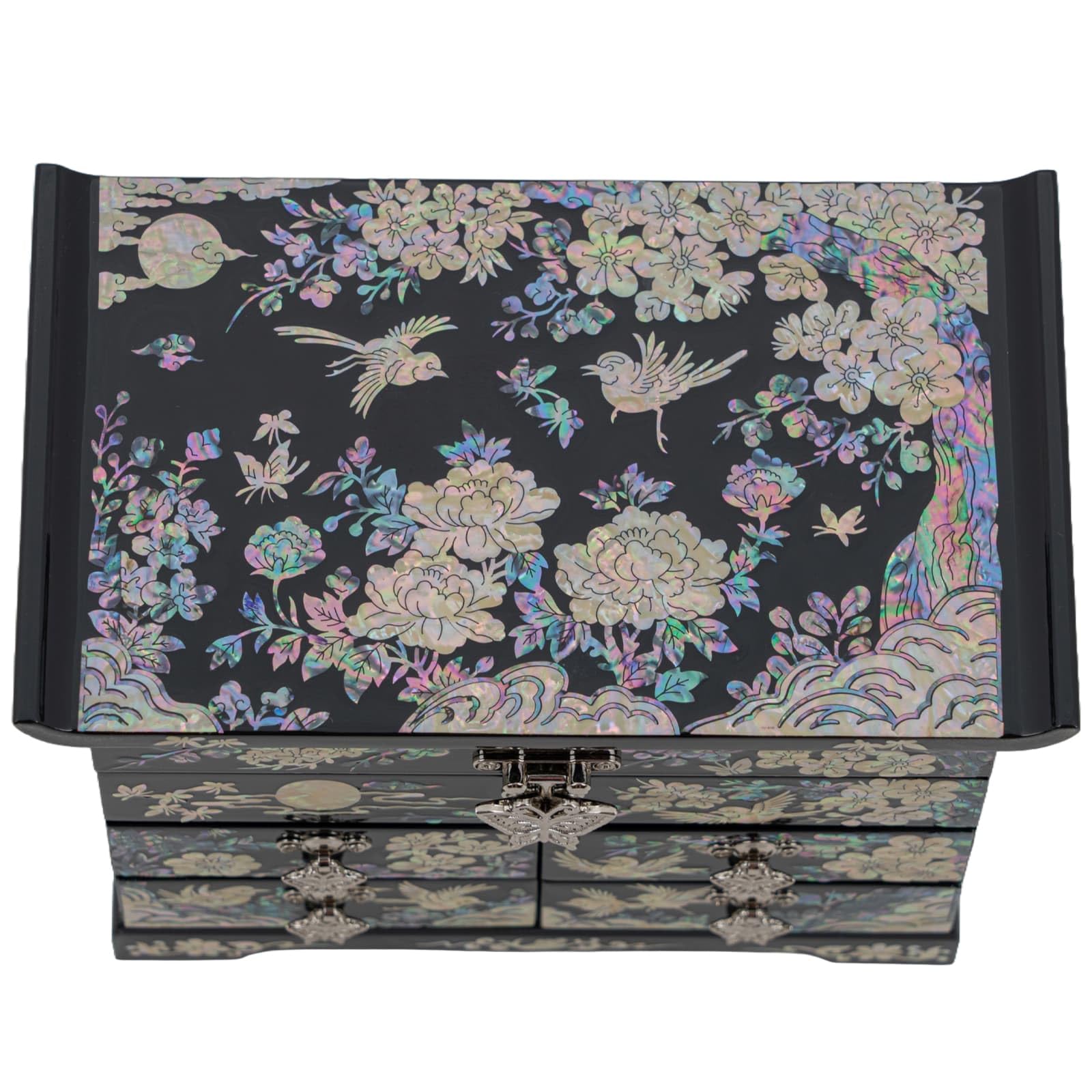 February Mountain Mother of Pearl Jewelry Organizer Box – Anniversary Christmas Graduation Birthday gifts for women Mother's day gifts for mom from daughter (Plum Blossom)
