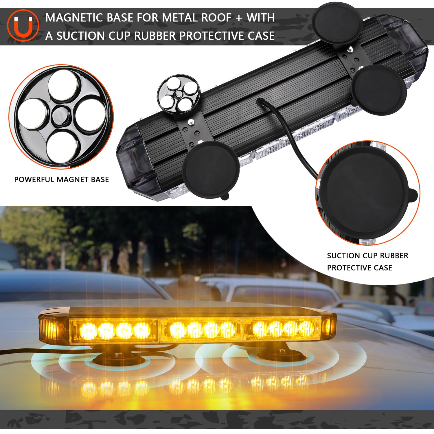 RONSTA 17" Emergency LED Strobe Flashing Light Bar, Amber 30 LED Warning Safety Flashing Lights with Magnetic and 16 ft Straight Cord for Vehicle Forklift Rooftop