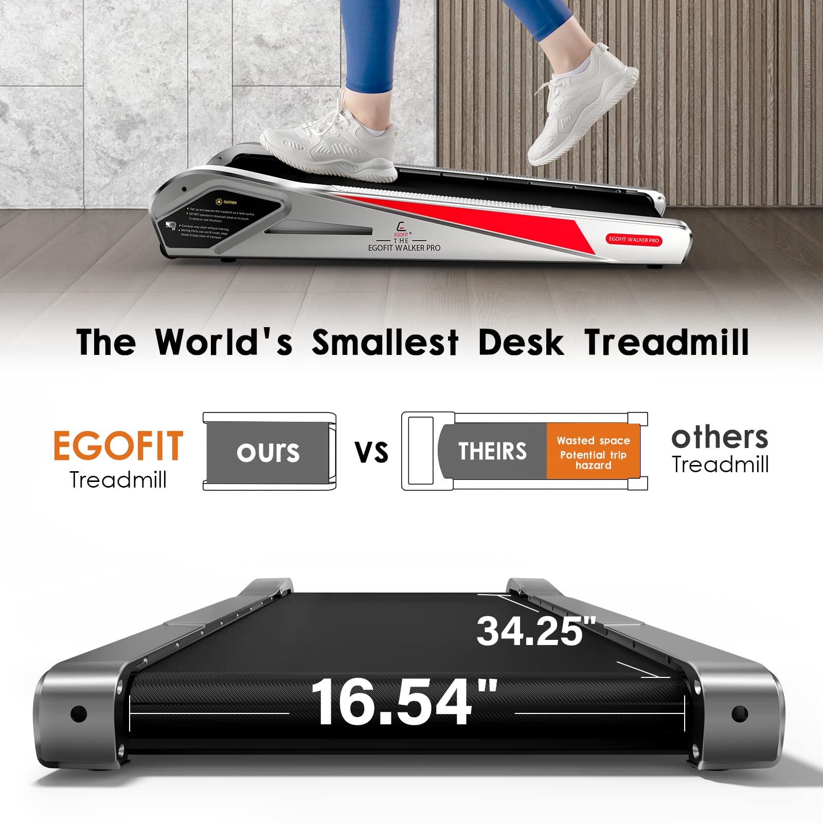 EGOFIT: Walker Pro M1 - Cool Grey - Under Desk Walking Pad Treadmill, 5% Incline, LCD Display, Remote Control, Home & Office, 220lb Cap, 0.6-3.1mph