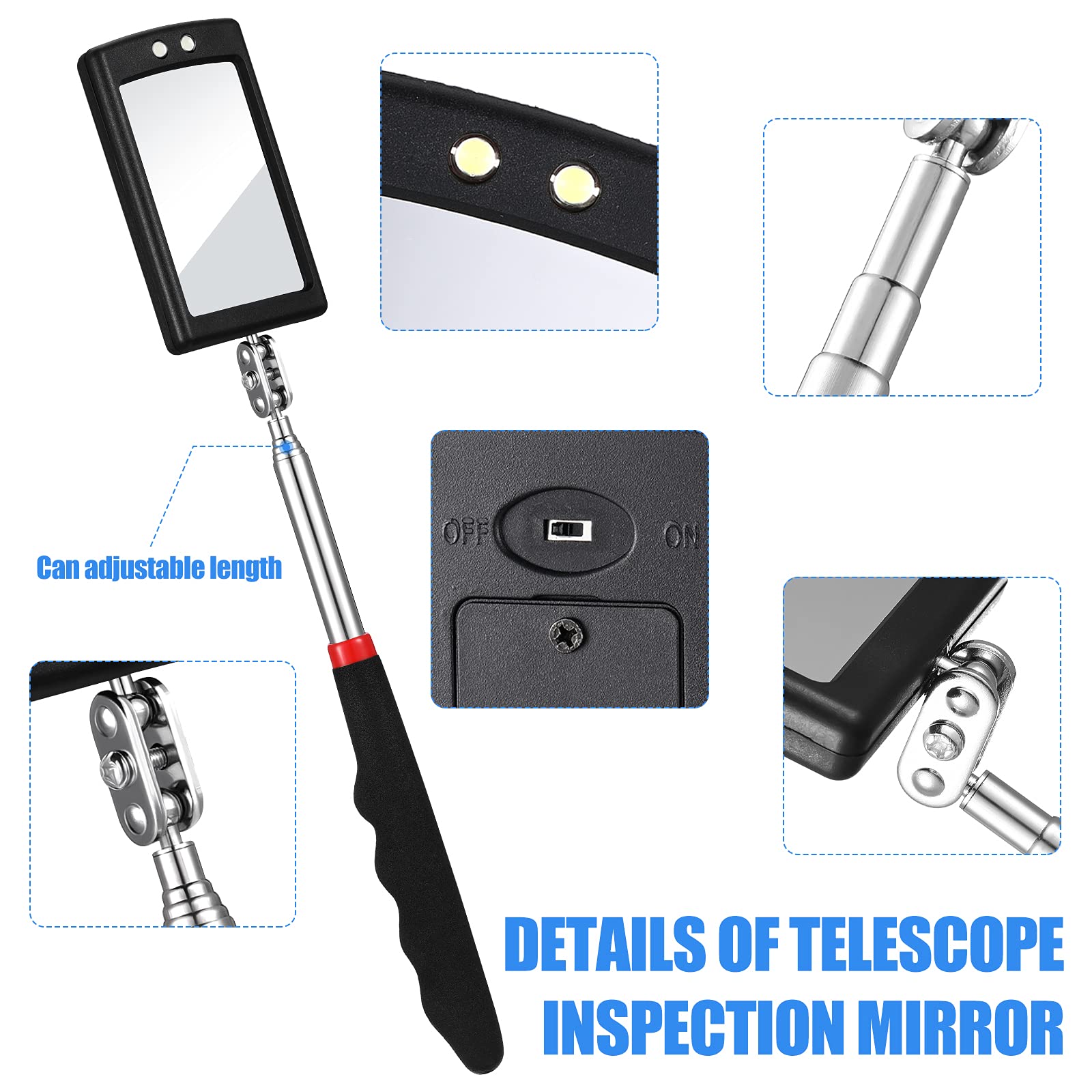 BBTO 4 Pieces Telescoping Inspection Mirror Telescoping LED Lighted Flexible Inspection Mirror Mirror Inspection Tool for Checking Observing Vehicle Small Parts (Elegant Style)