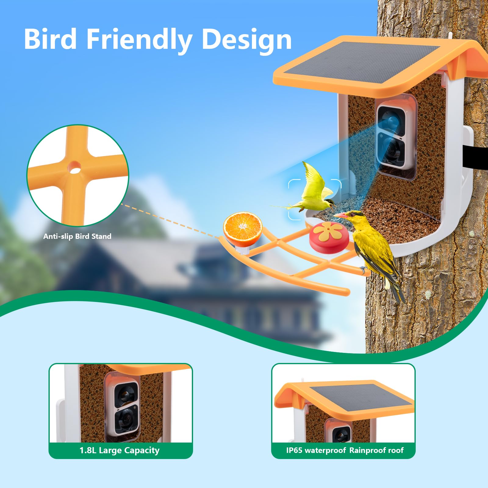 Bird Feeder with Camera Solar Powered, 2K Live Video, for Outdoor Backyard - Ai Identify Auto Capture Videos, Unique Outdoor Gifts for Mom Dad Birdlover