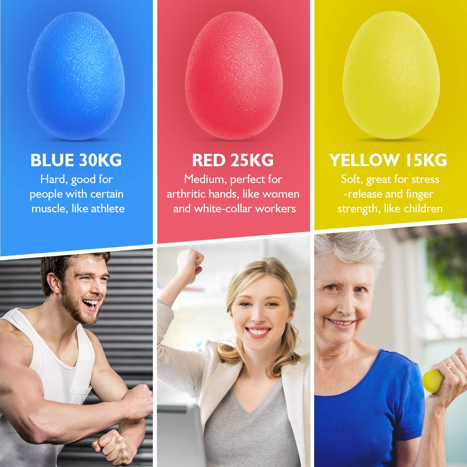 Peradix Hand Grip Strength Trainer, Stress Relief Ball for Adults and Kids, Wrist Rehab Therapy Hand Grip Equipment Ball Squishy Tools - Set of 3 Finger Resistance Exercise Squeezer