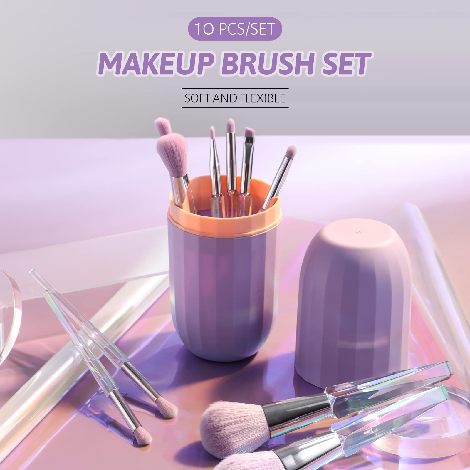 Oneleaf Makeup Brushes 10 Pcs Premium Synthetic Bristles Crystal handle Kit,Kabuki Foundation Blending Face Powder Blush Concealers Eye Shadow Brush, Professional Brushes Set with Box (Crystal Handle)