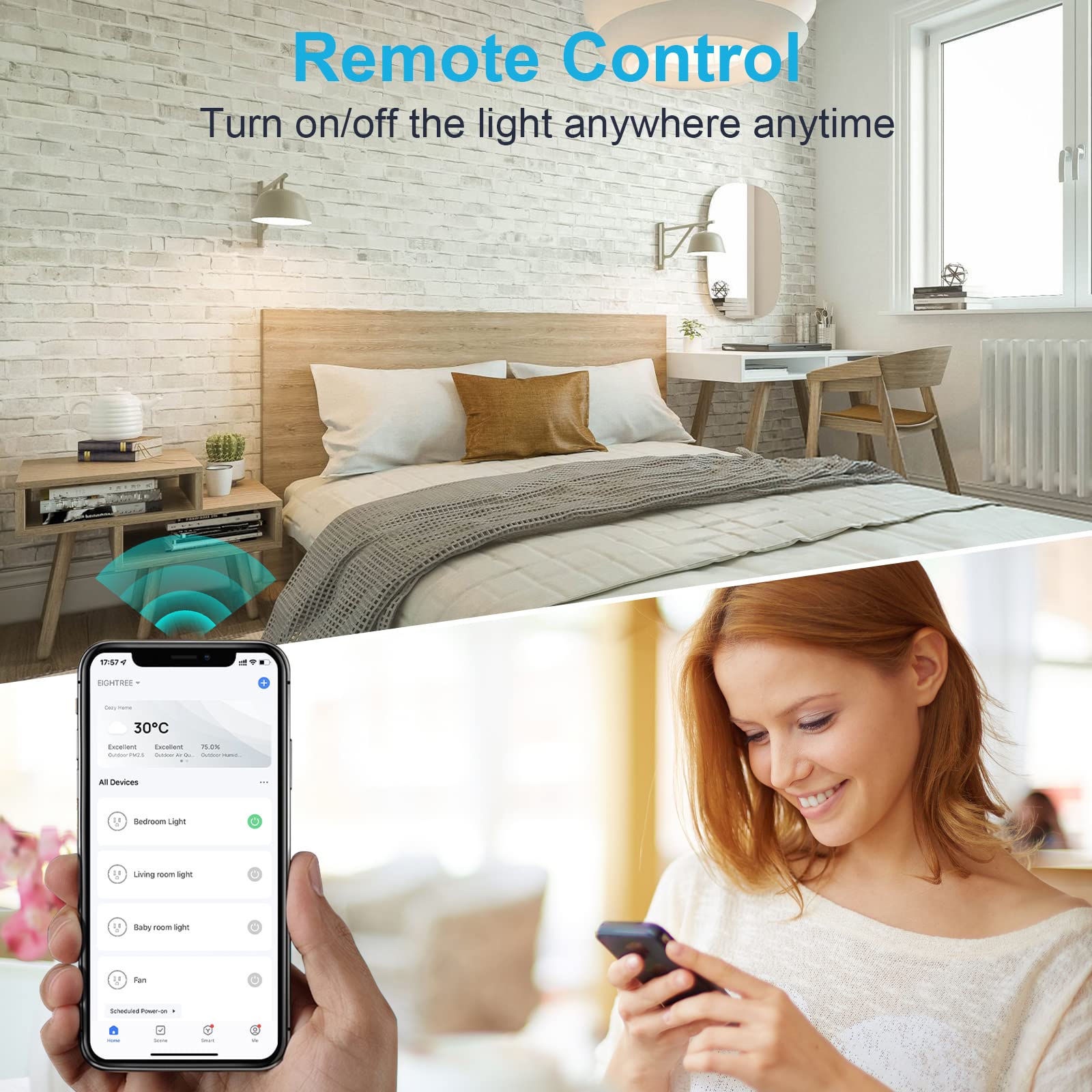 EIGHTREE Smart Plug, Smart Home WiFi Outlet Compatible with Alexa & Google Home, Smart Socket with Remote Control & Timer Function, 2.4GHz WiFi Only