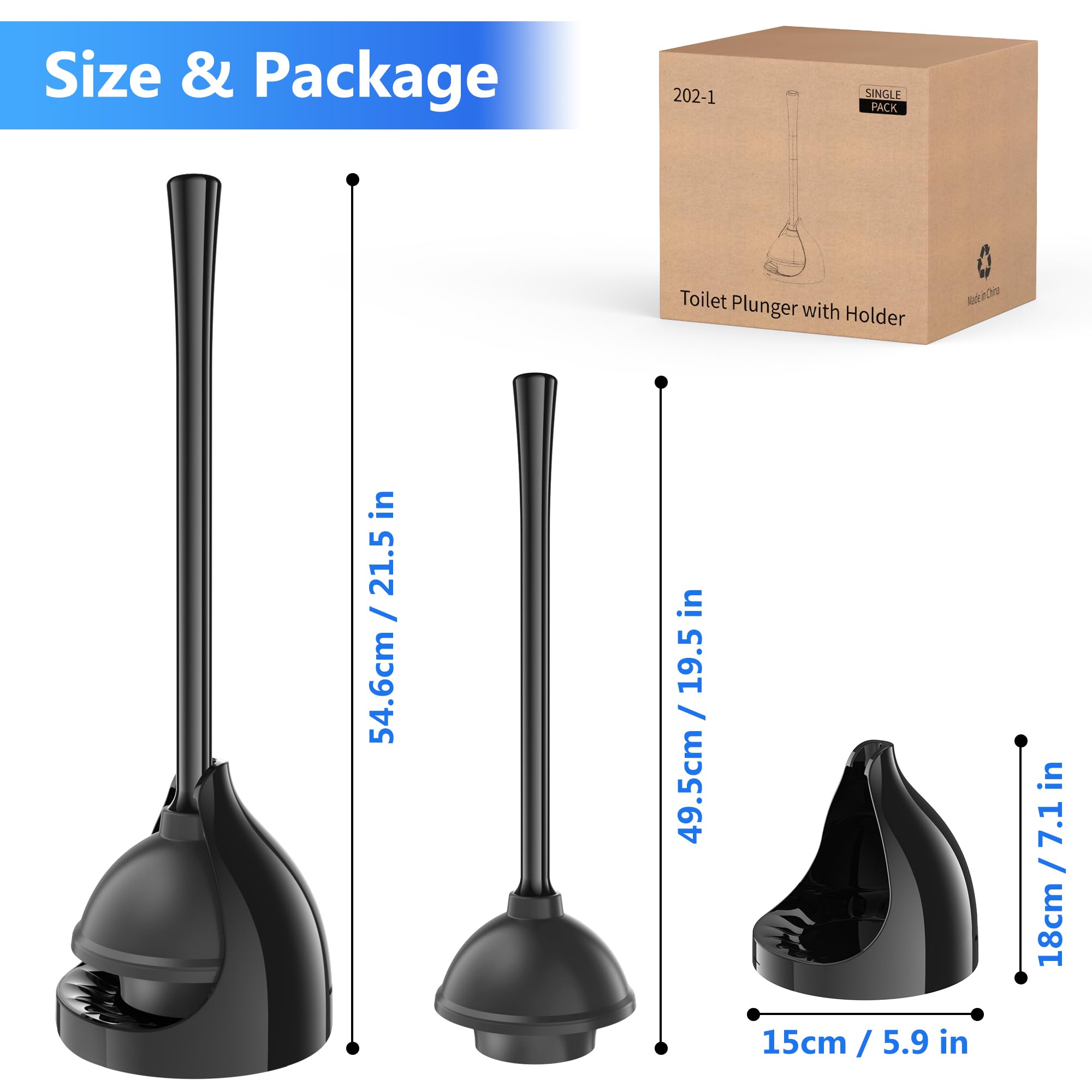 LOVLOY Toilet Plunger with Holder, Plunger with Unique Holder, Plungers for Bathroom with Holder, Toilet Plunger Heavy Duty (1, Black)