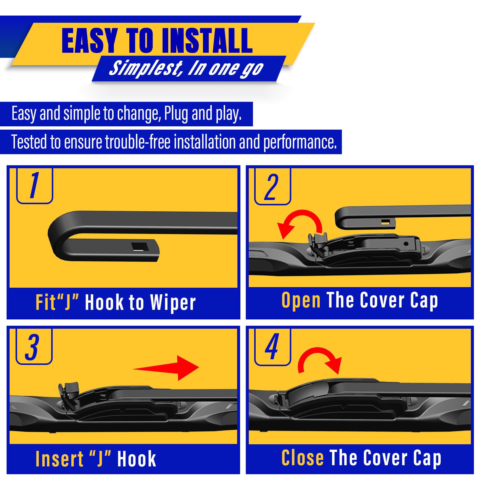 3 wipers Replacement for 2009-2020 Honda Fit, Windshield Wiper Blades Original Equipment Replacement - 28"/14"/14" (Set of 3) U/J HOOK