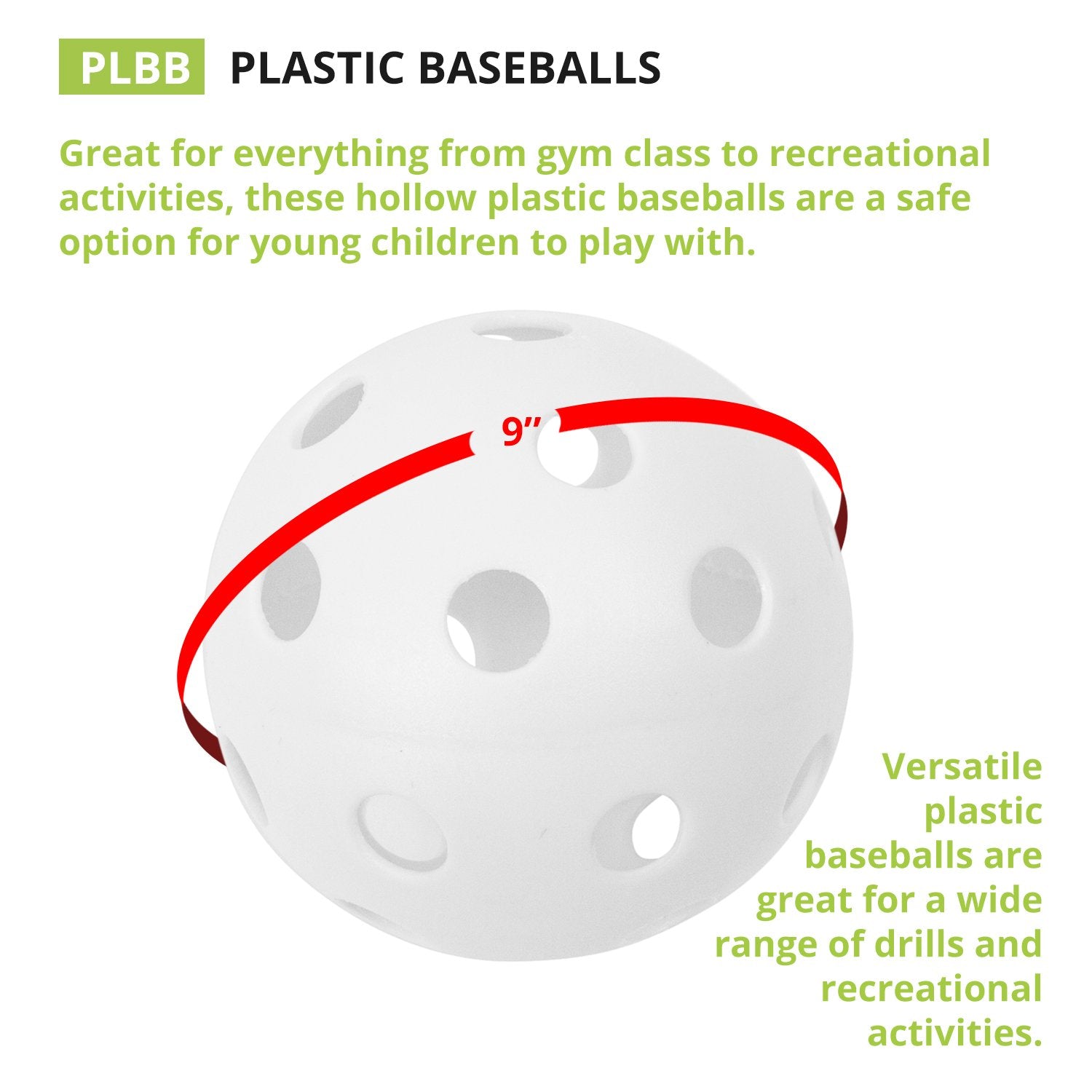 Champion Sports 9" Hollow Plastic Baseballs - Athletic Baseball Equipment - Practice Baseballs Plastic Hollow - Regulation Size Balls - Fun for All Ages - Lightweight/Durable - Pack of 12