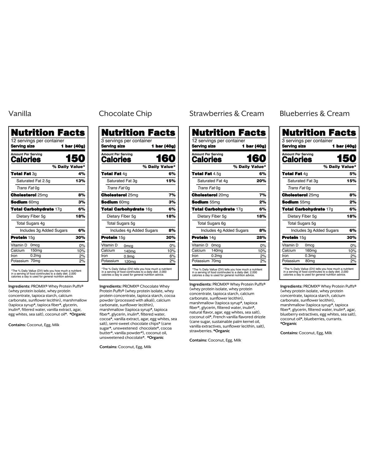 Promix Protein Puff Bars, 12-Pack - Variety Pack - Vanilla, Chocolate, Strawberry, Blueberry - Marshmallow Crispy Treat - High Protein & Low Calorie