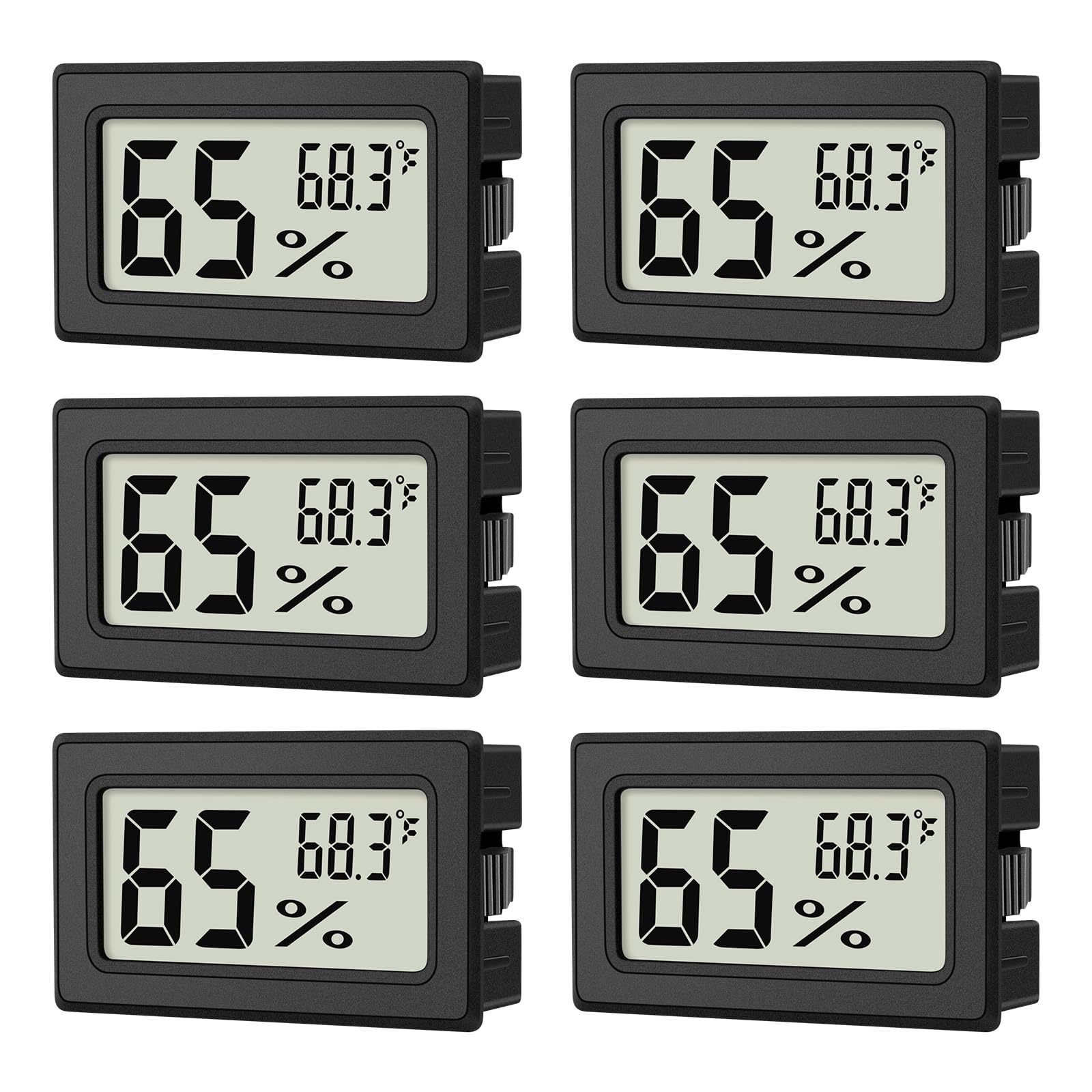 6-Pack Mini Hygrometer Indoor Humidity Meter, Mini Digital Thermometer Humidity Gauge Meter, Indoor Thermometer Hygrometer Monitor Fahrenheit (℉) for Humidors, Reptile Thermostat, Jars Reptile, Fridge