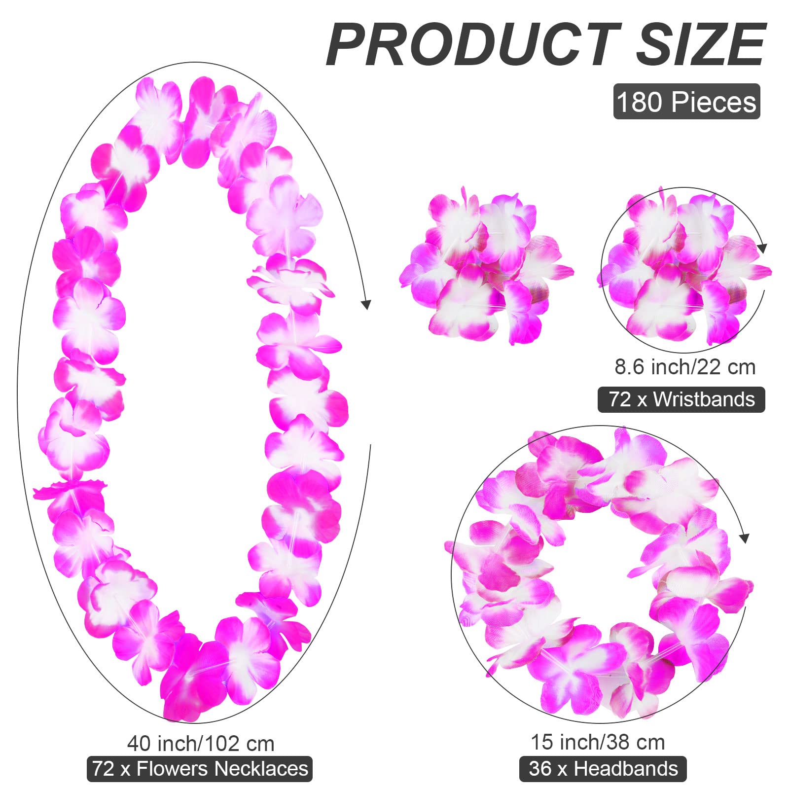 Grehge aiian Leis for Adults Assorted Styles 72 Hawaiian Flower Necklace 36 Leis Headband 72 Wristbands for Luau Party Decorations Hawaiian Party Supplies