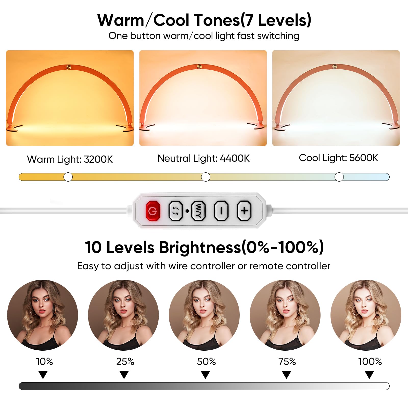 Mmucco 29in Half Moon Light for Nail Desk,40W Half Moon Nail Lamp for Desk,Led Nail Tech Lamp with Wire Controller & Remote,Table Lamp for Nails,Tattoo,Eyebrows, 7 Cool/Warm Tones & 10 Brightness