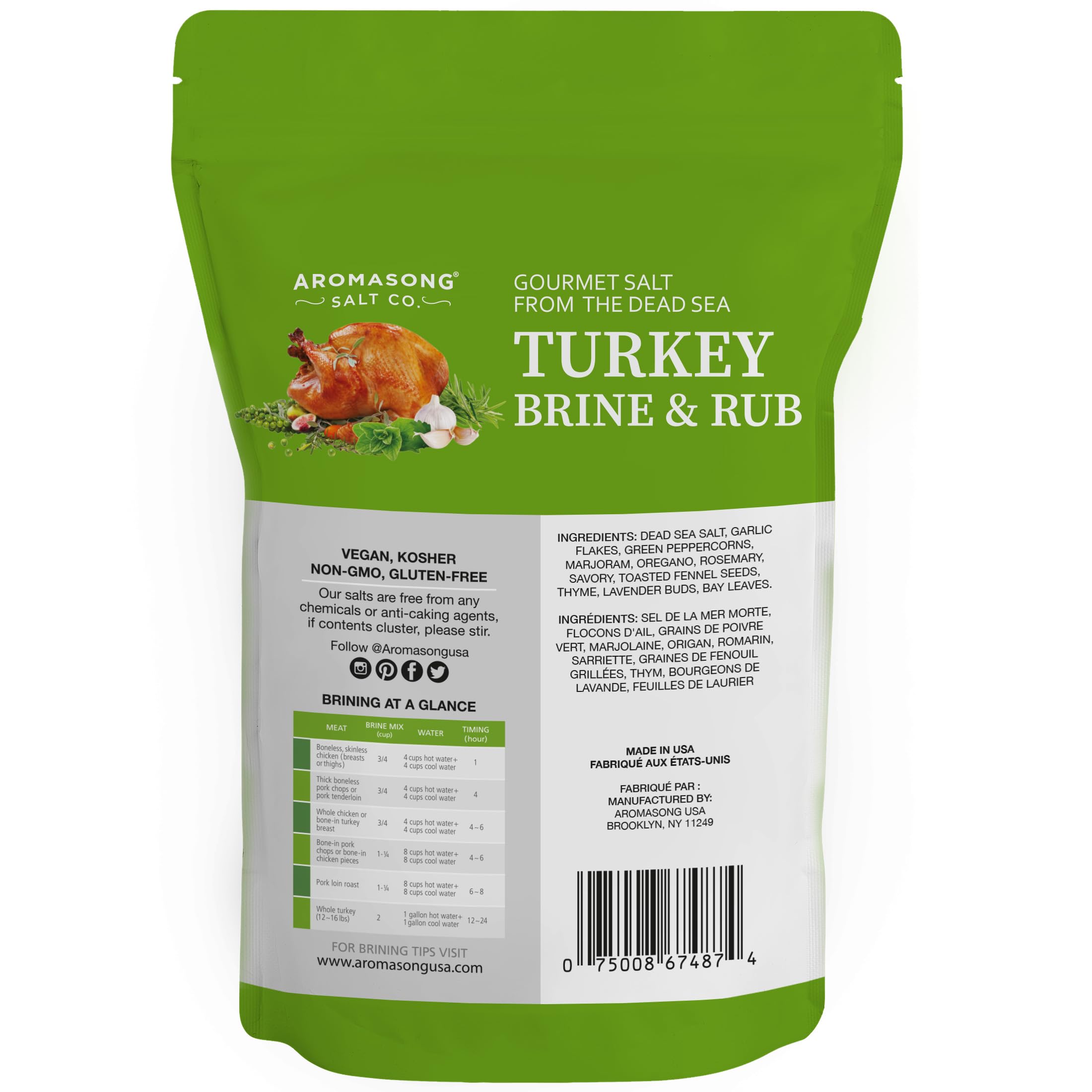 Aromasong Turkey Brine - 100% Natural - 2 LB - For Wet & Dry Brining. (Herbs De Provence seasoning) for Whole, Smoked, Oven-Roasted or Fried Turkey - Made in USA