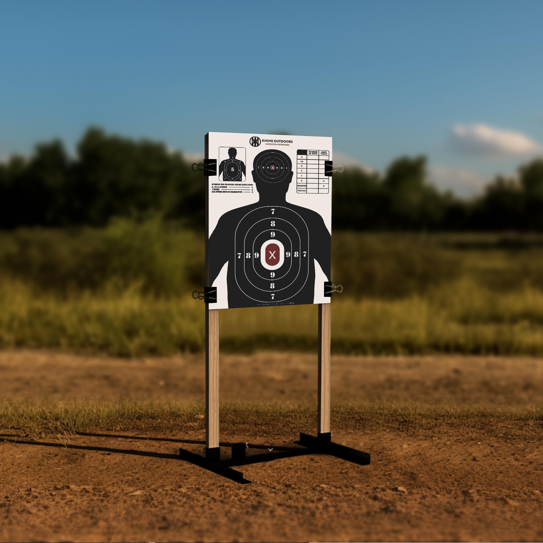 KNINE OUTDOORS Shooting Targets Paper, 23 x35 inch, Bulk for Hunting, Handguns, Pistols, Rifles, Silhouette with Red Bullseye, Black Design (10 Pack)