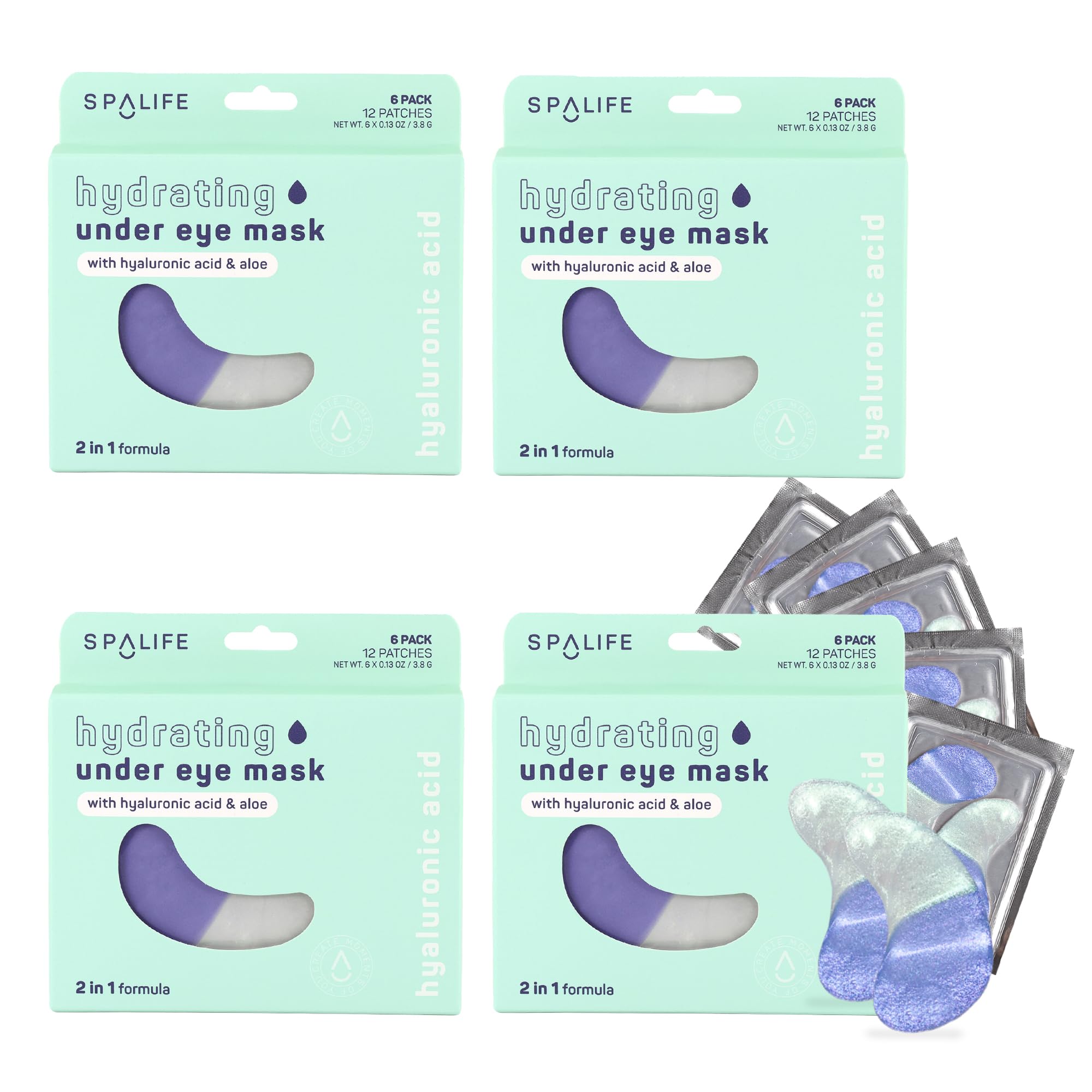 SpaLife Beauty Hydrating Undereye Masks | Hydrogel Eye Patches for Dryness, Puffiness, & Tiredness with Hyaluronic Acid & Aloe | 2-in-1 Skincare Treatment | 12 Pairs
