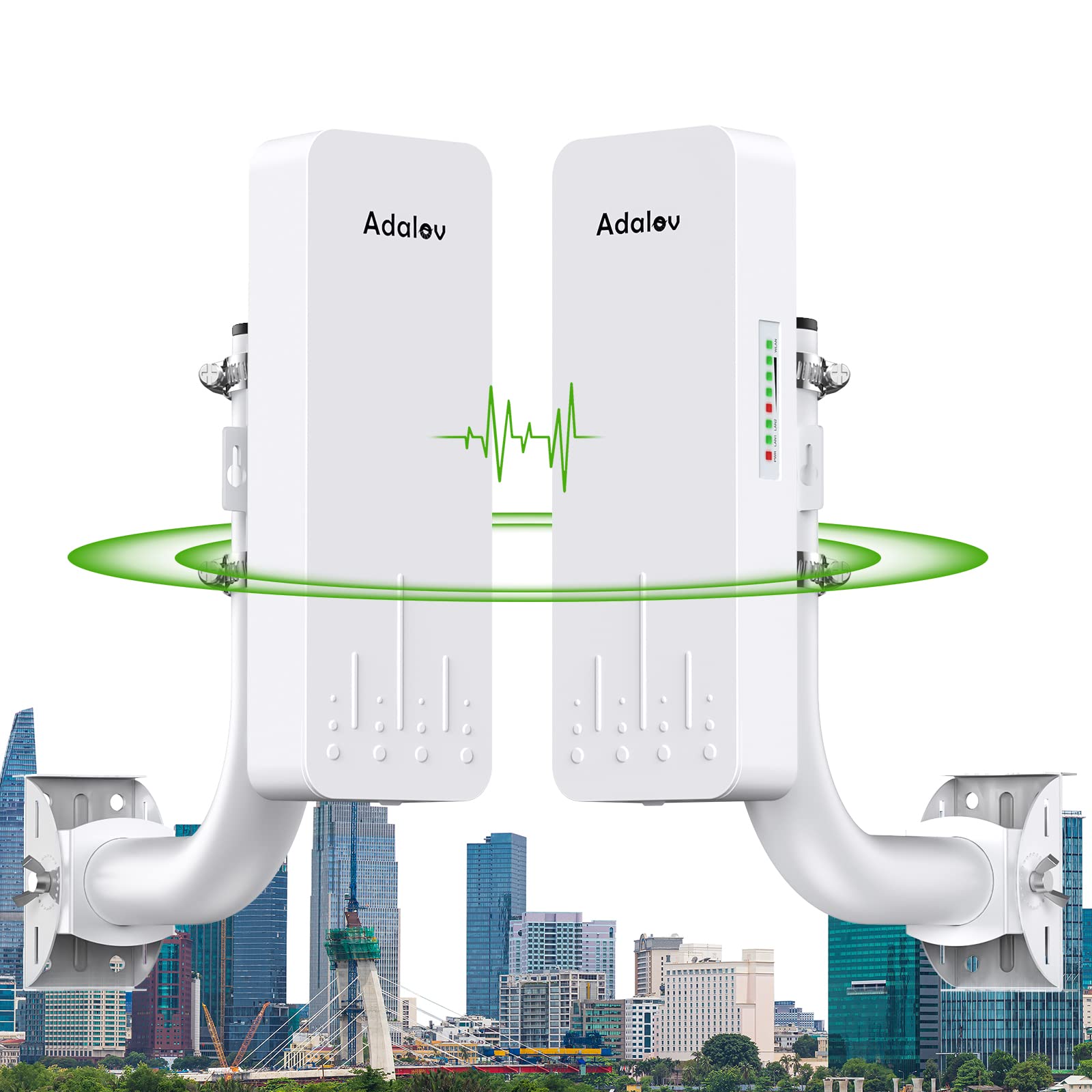 Wireless Bridge with 2 Bracket Mounts, 3KM 5.8G Point to Point Outdoor CPE, Adalov CPE660 Long Range WiFi Bridges for PtP/PtMP with 14DBi High Gain Antenna, PoE Adapter, 2 RJ45 Ethernet Port, 2 Pack